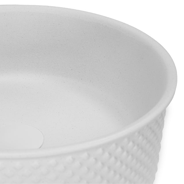 380mm Round Above Counter Diamond Embossed Bathroom Sink - Matte White Textured Surface for Modern Vanity and Powder Room