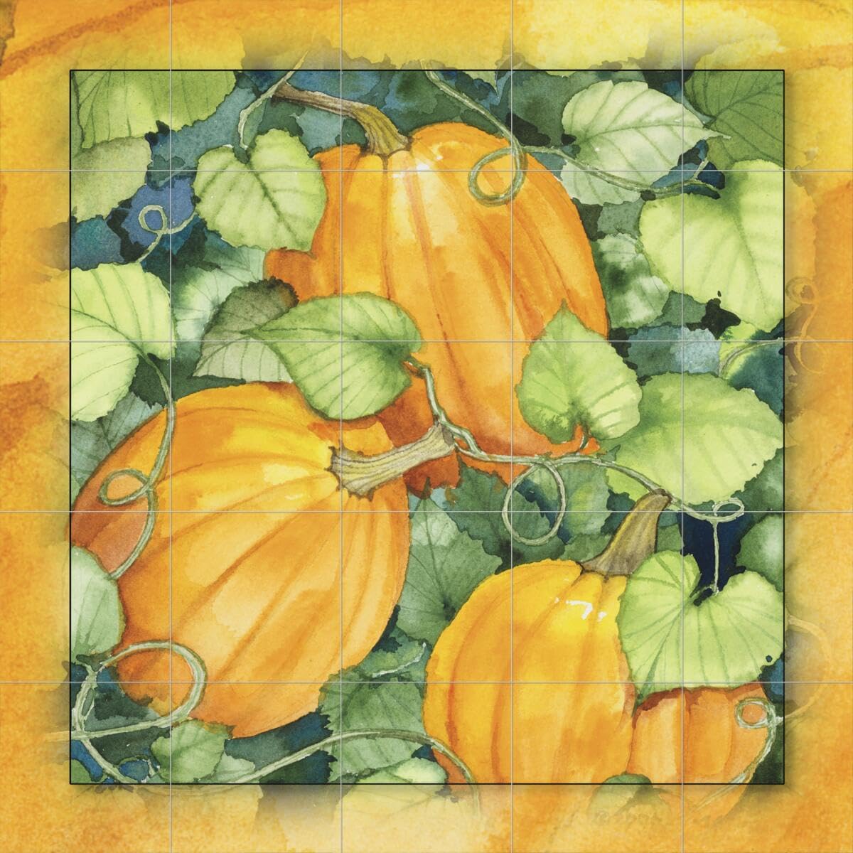 Ceramic Backsplash Tile Mural - Pumpkin Design for Kitchen & Bathroom Decor - Handmade Fruit & Vegetable Art by Kathleen Parr McKenna - Perfect for Farmhouse, Cottage & Rustic Style Homes