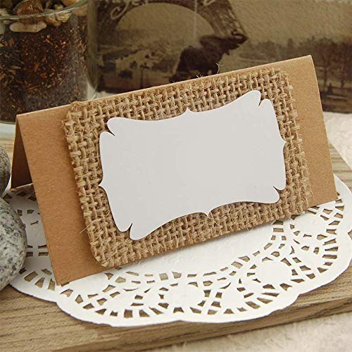 50 Pack Rustic Kraft Burlap Wedding Place Cards - 3-Layer Elegant Escort Cards for Wedding, Bridal Shower, Baby Shower & Party Decorations