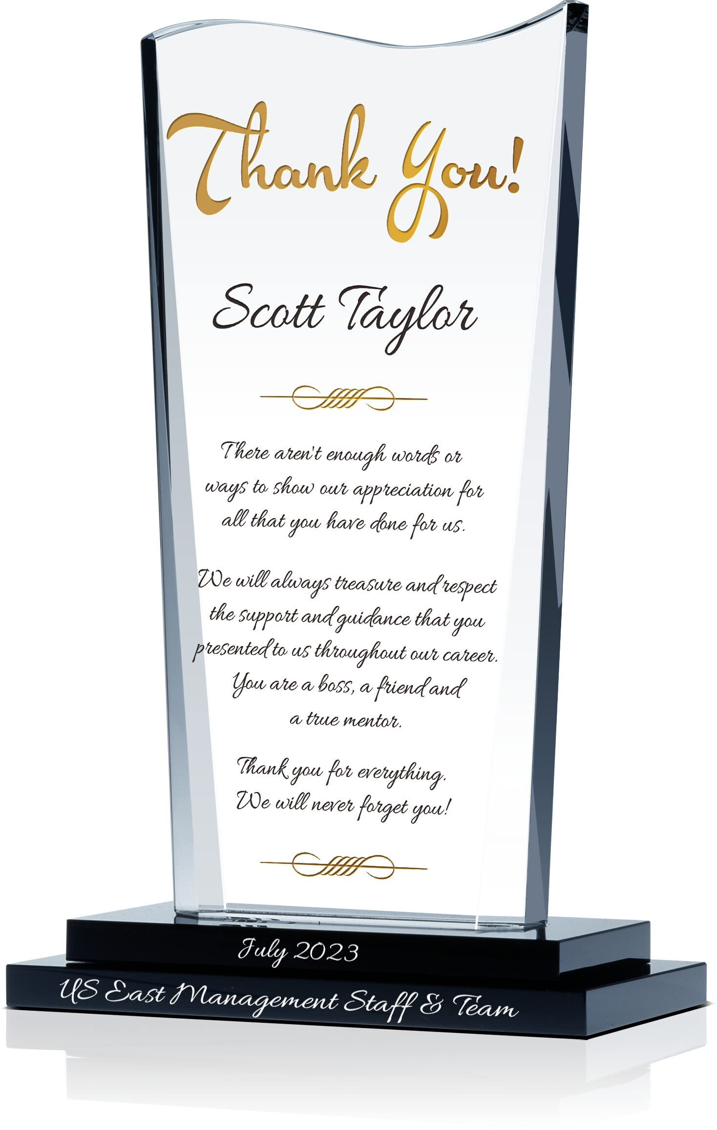 Personalized Crystal Farewell Gift for Boss - Custom Engraved with Name & Message - Unique Retirement or Going Away Present for Manager, Supervisor & Leaders (7.5
