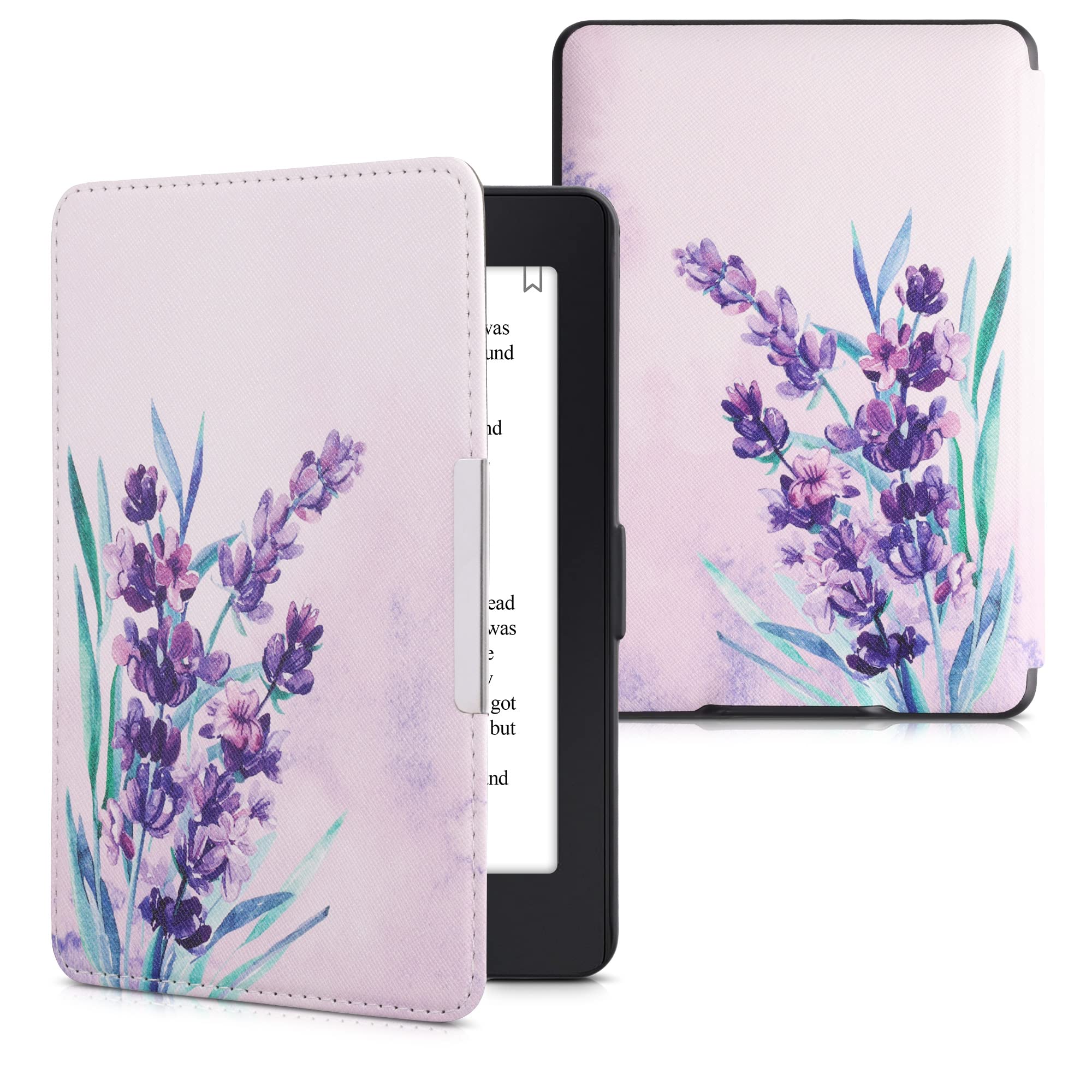 kwmobile PU Leather Case for Amazon Kindle Paperwhite (10th/11th Gen) - Lavender Floral eReader Cover with Stand | Lightweight Protective Sleeve for Reading, Travel & Commuting