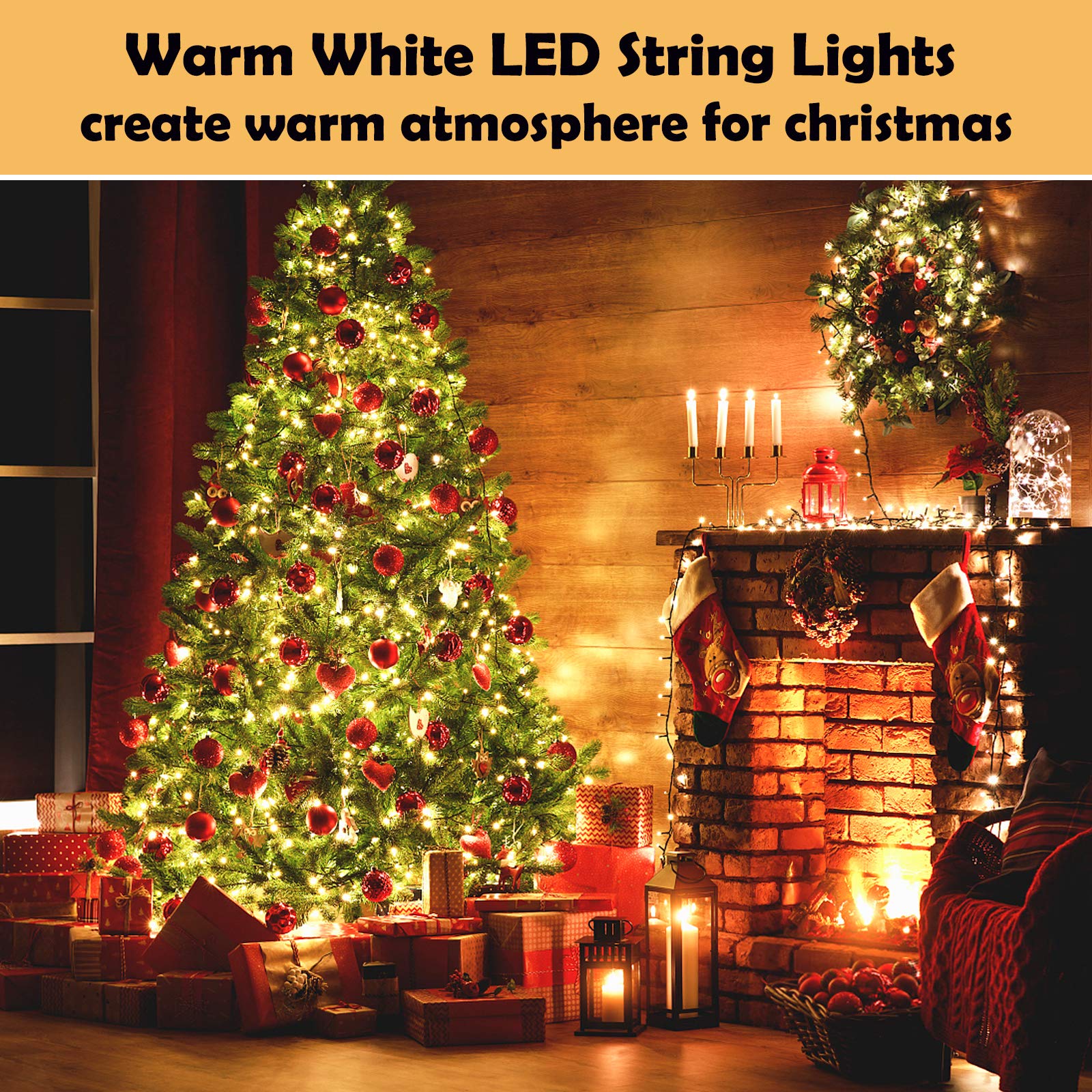 300 LED Christmas String Lights Outdoor - 100ft Connectable with 8 Lighting Modes, Warm White Waterproof Holiday Lights for Tree Decorations, Home, Party & Indoor Xmas Decor - Perfect for Holiday Season, Backyard, Garden and Window Displays