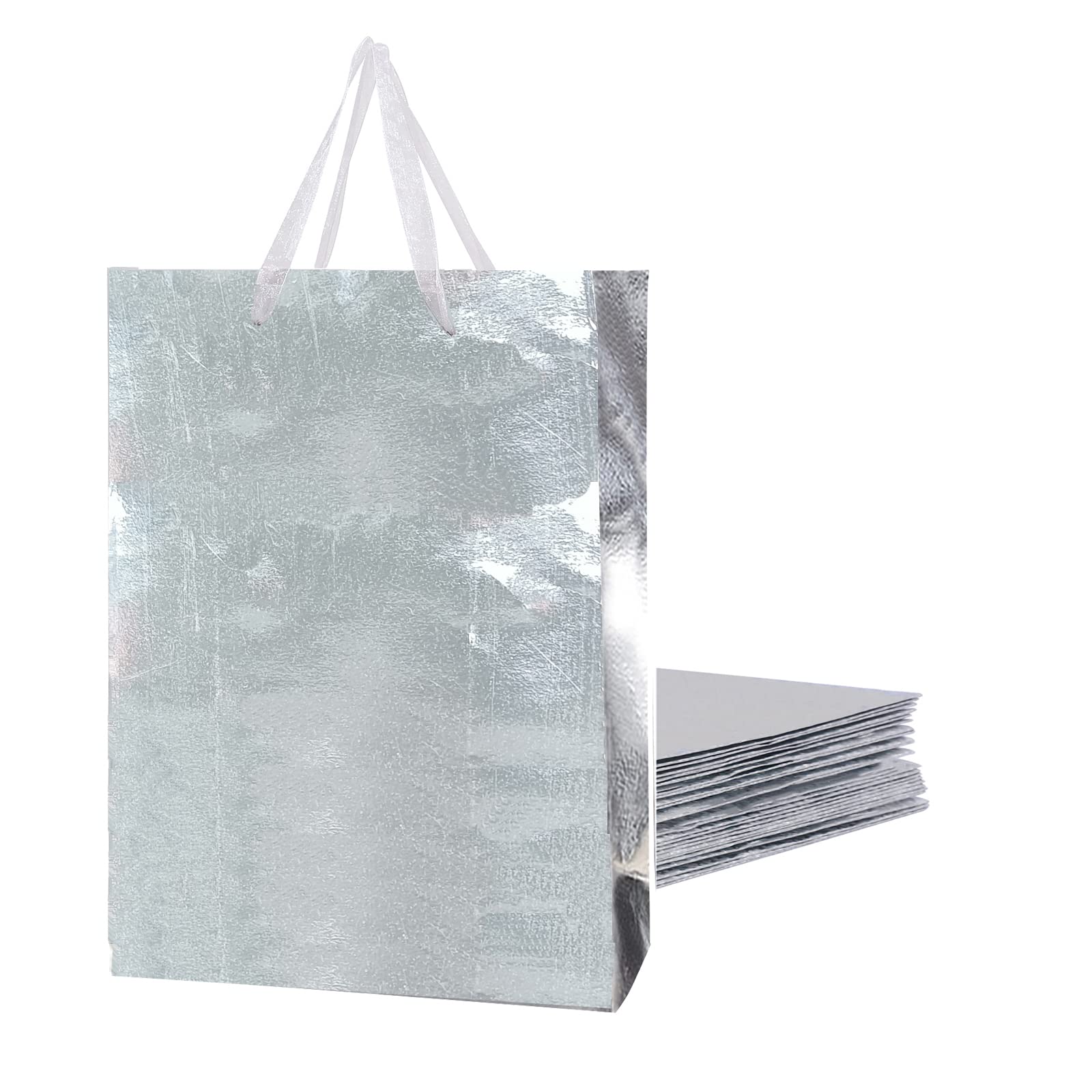 Extra Large Gift Bags With Handles - 12PCS 18X13X5Inch Silver Paper Bags Bulk for Parties, Shopping, Retail & Merchandise - Perfect for Birthday Gifts, Wedding Favors, Holiday Presents & Store Packaging
