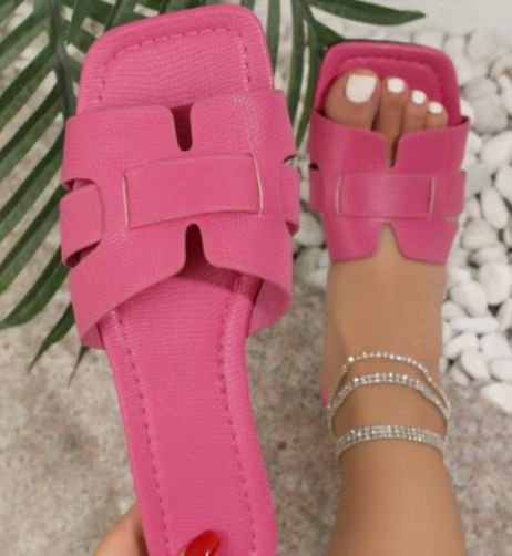 Square Toe Flat Sandals for Women - Breathable Hollow Out Summer Slides & Comfortable Slippers - Perfect for Beach, Poolside, and Casual Outings