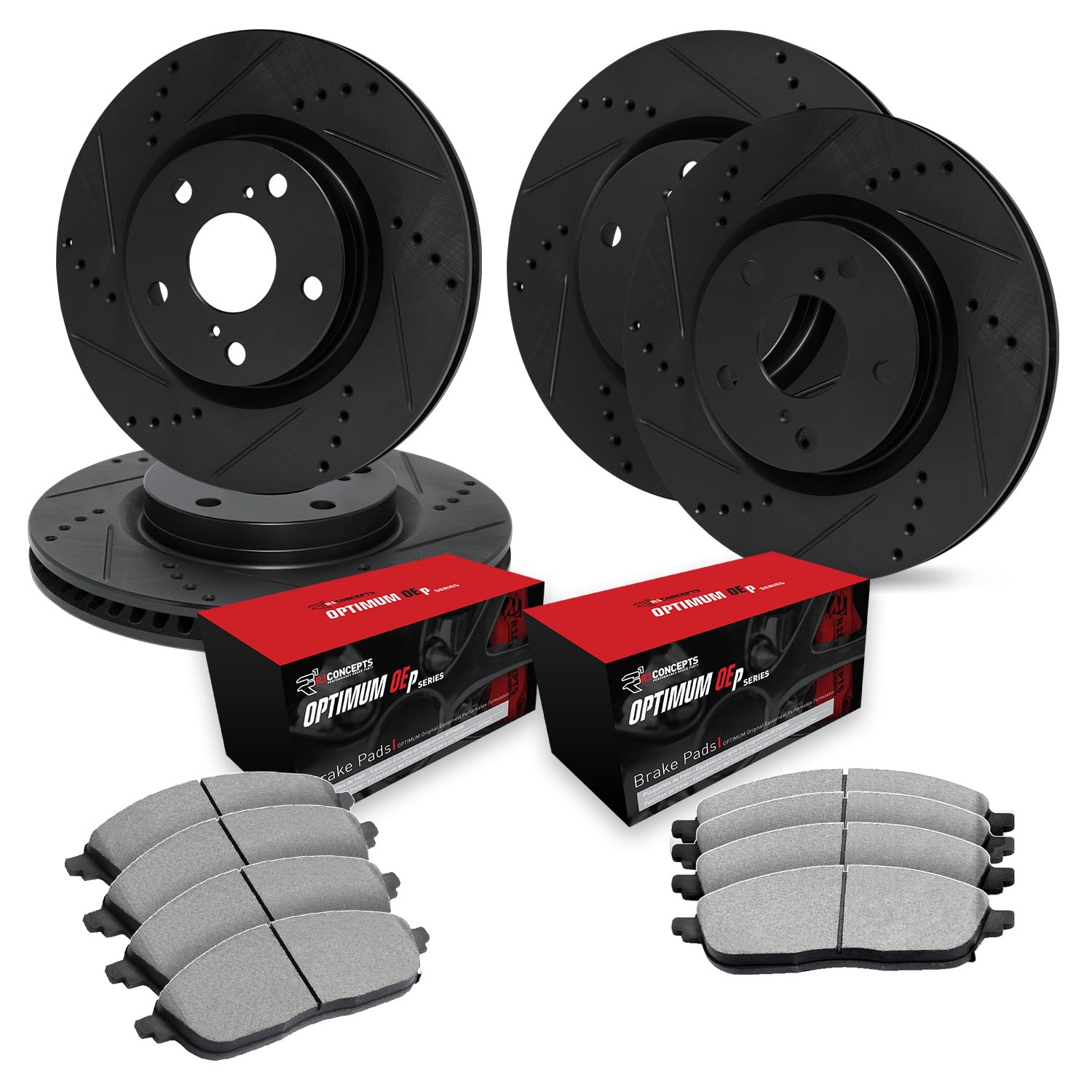 R1 Concepts Premium Front & Rear Brake Pads and Rotors Kit - OE Performance Brake System for 1988 Pontiac Fiero | High-Performance Braking for Daily Driving & Track Use