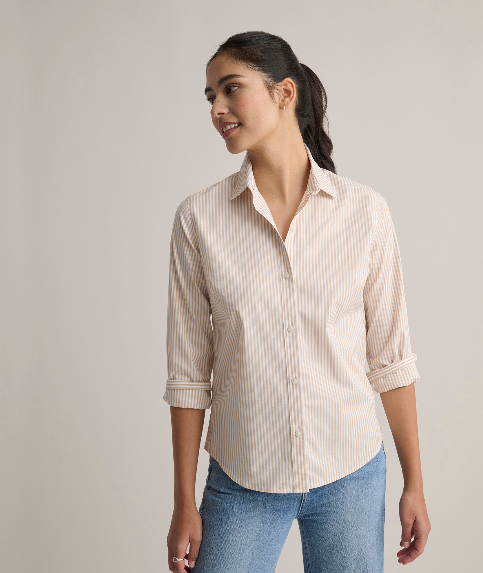 Wrinkle-Free Stretch Cotton Bella Shirt for Women - Comfortable Casual & Work Blouse - Perfect for Office, Travel, and Everyday Wear