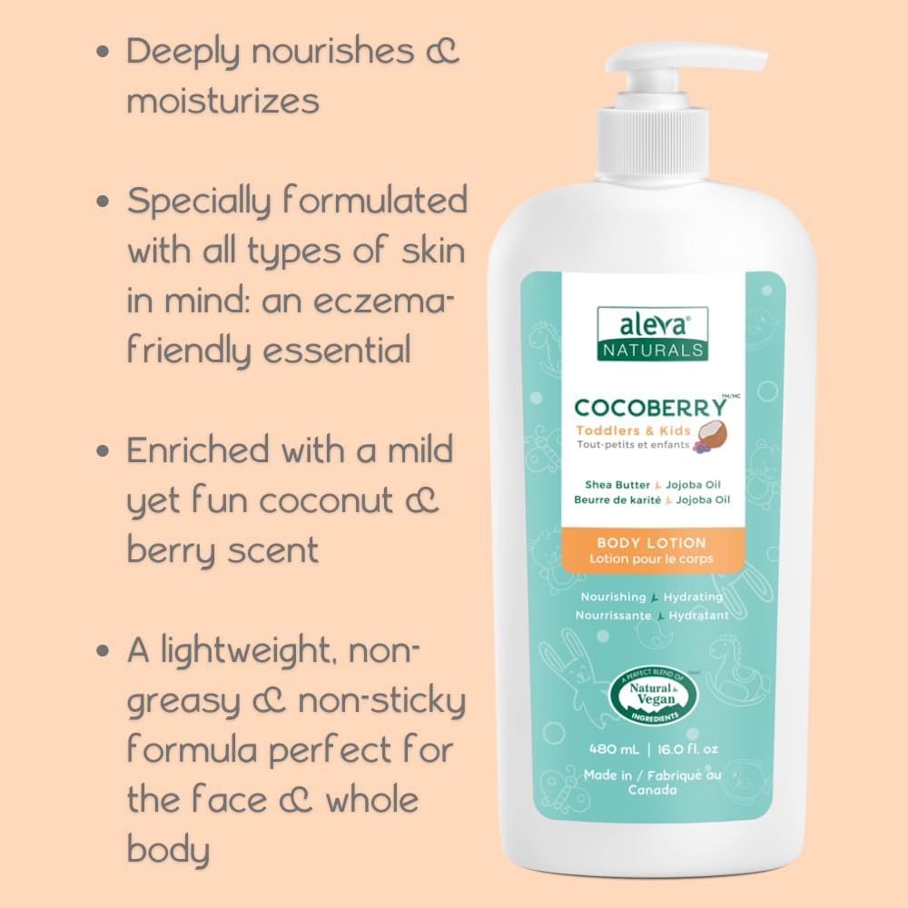 Aleva Naturals Cocoberry Toddlers & Kids Hair & Body Care TRIO Set - 480 mL x 3 (Shampoo, Conditioner & Body Lotion) | Gentle & Natural for Sensitive Skin | Perfect for Bath Time & Daily Moisturizing