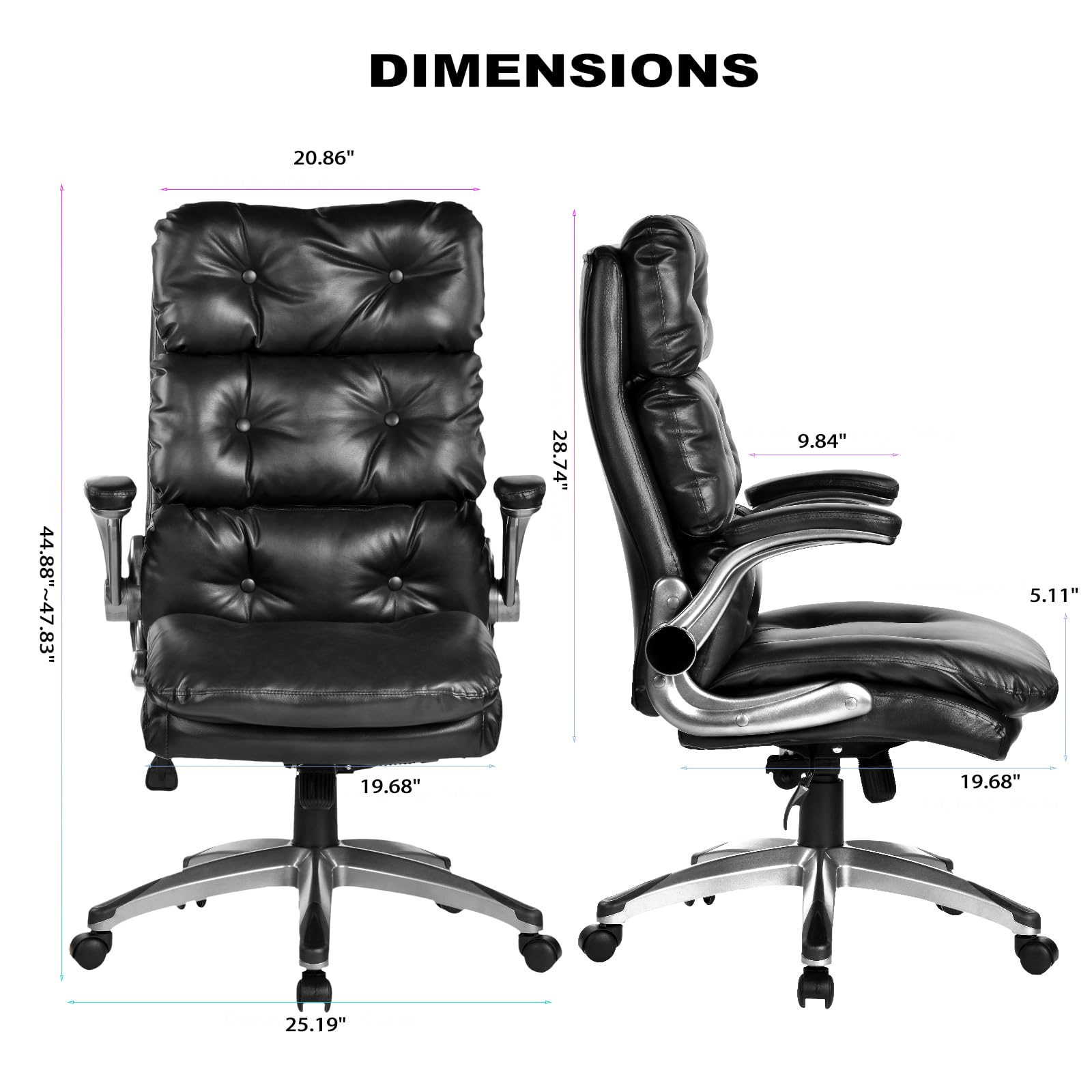 Premium Ergonomic High Back PU Leather Executive Office Chair - Flip-Up Armrests, Height Adjustable, 360° Swivel & Wheels - Perfect for Home Office, Gaming & Computer Workstations