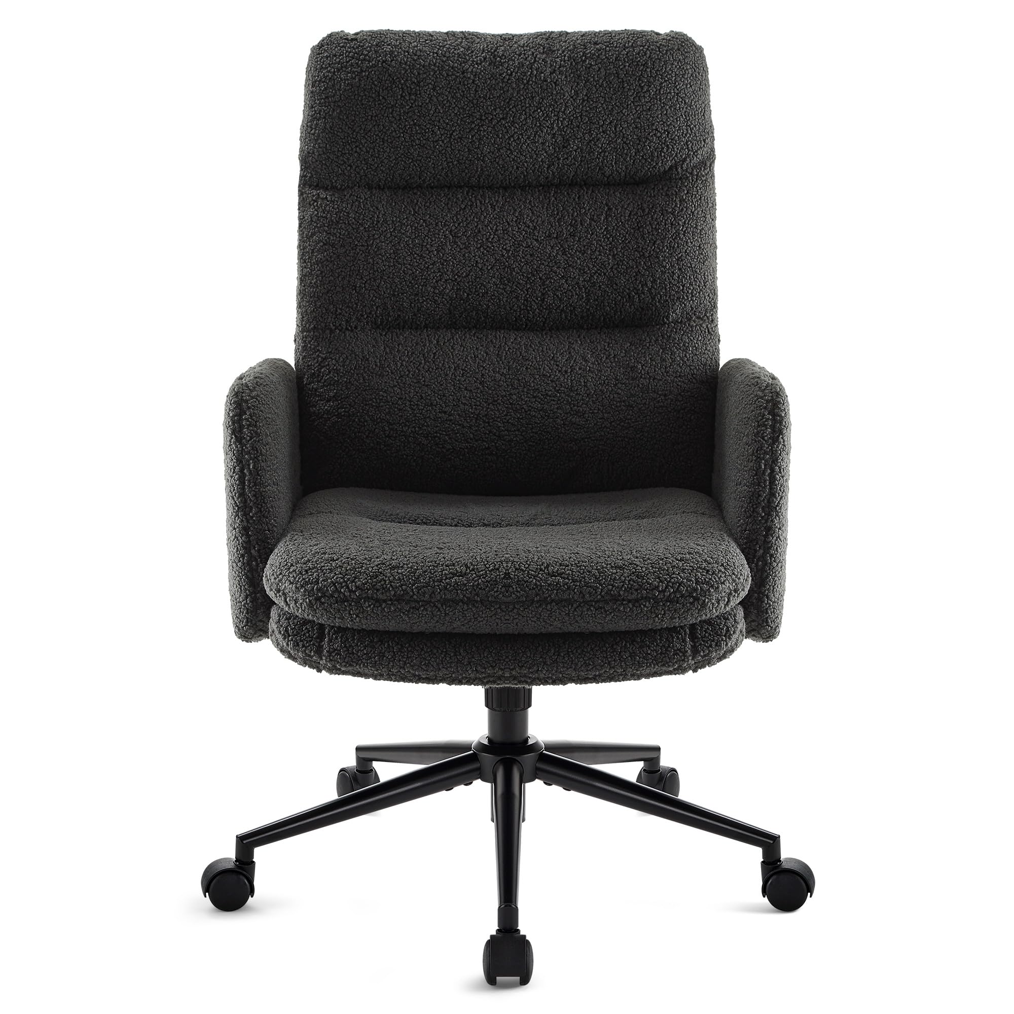 Ergonomic Swivel Office Desk Chair with Wheels - High Back Adjustable Computer Task Chair with Armrests, Upholstered Mesh Home Office Chair for Work & Gaming - Dark Grey Executive Chair for Office, Study Room & Home Workspace