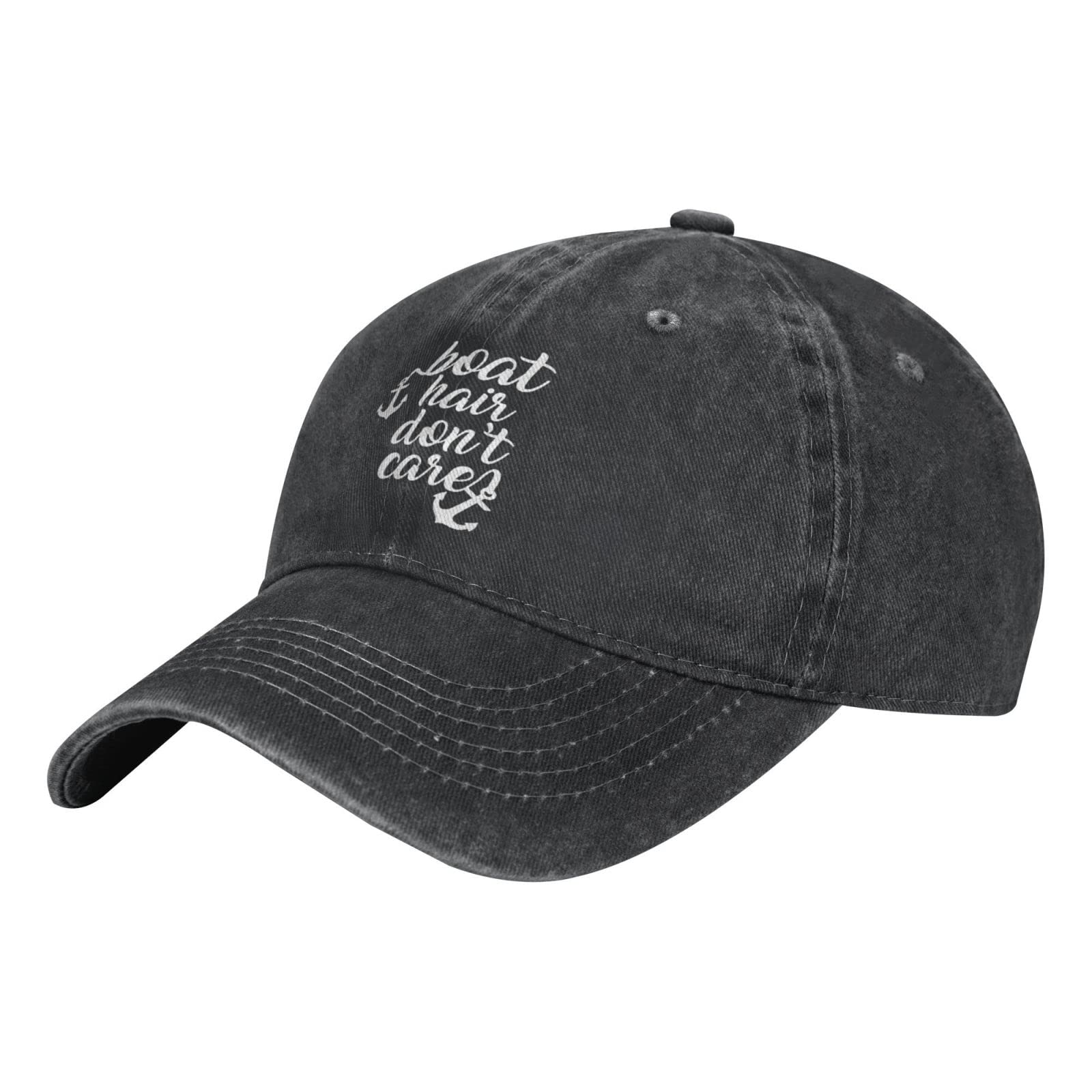 Boat Hair Don't Care Baseball Cap - Unisex Adjustable Cowboy Hat for Men & Women - Classic Black Western Style Hat - Perfect for Outdoor Activities, Fishing, Hiking & Casual Wear