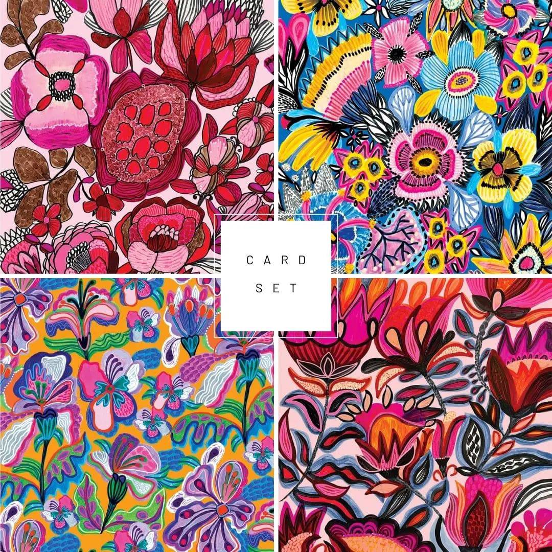 Rosa Botanica Set of 4 Australian Greeting Cards | Floral Botanical Design | Perfect for Birthdays, Thank You, and Special Occasions