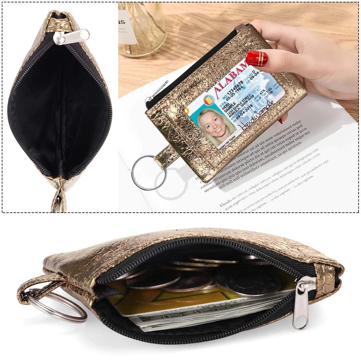 KAMO Slim RFID Blocking Zip ID Case - Mini Coin Purse Wallet with Key Ring & Change Pouch | Perfect for Travel, Gym & Everyday Essentials Organization