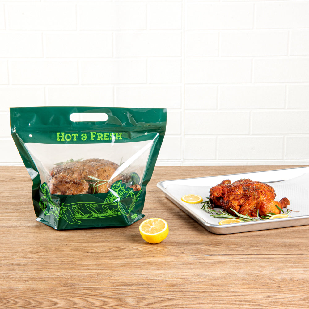Premium Green Plastic Rotisserie Chicken Bags - Hot Food Storage Bags (12.75