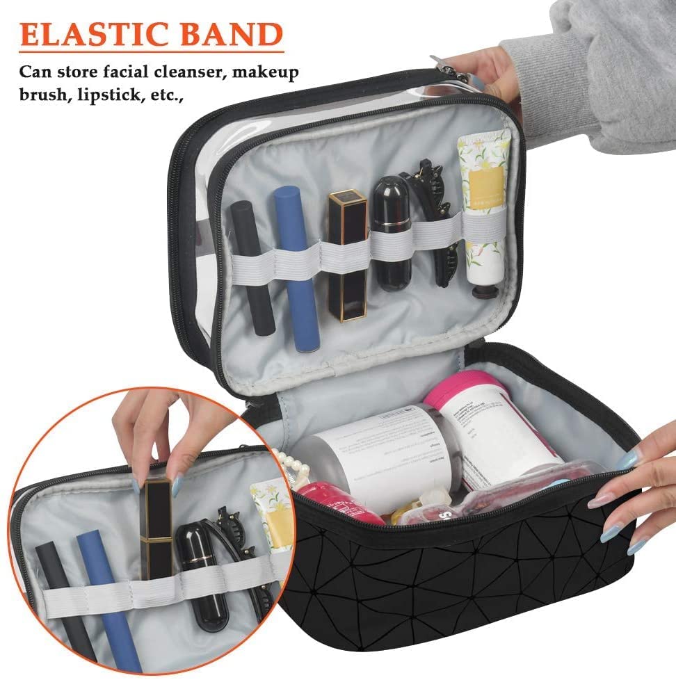 BESTOTTAM Makeup Travel Organizer Bag - Waterproof Cosmetic Case for Women, Toiletry Pouch with Brush Holder (Black) | Perfect for Air Travel, Vacation & Daily Makeup Storage