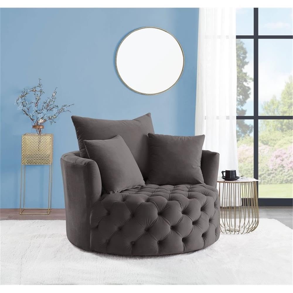 BOWERY HILL Modern Swivel Accent Chair - Gray Velvet Upholstery for Living Room, Bedroom & Office Decor
