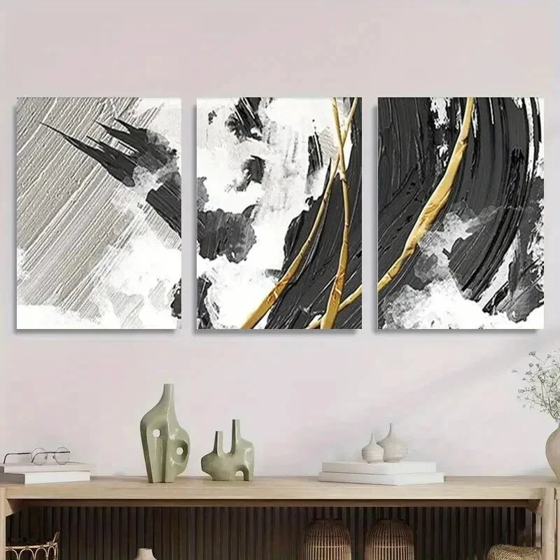 3-Piece Abstract Black and White Geometric Metal Wall Art - Ready to Hang Modern Home Decor for Living Room, Bedroom & Office
