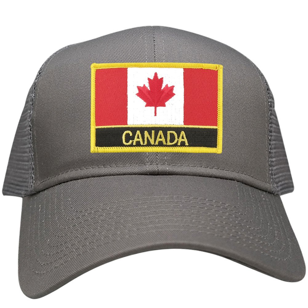 Canada Flag Embroidered Iron-On Patch Adjustable Mesh Trucker Hat - Patriotic Headwear for Outdoor Activities, Sports & Casual Wear