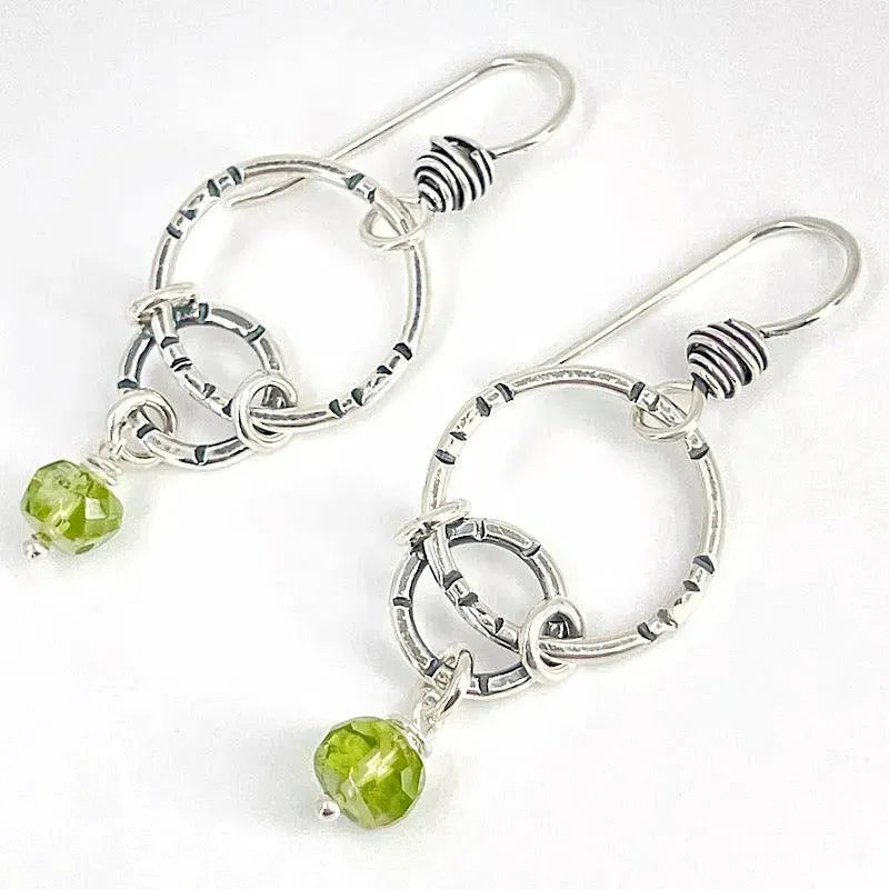 Sterling Silver Double Hoop Earrings with Genuine Peridot Gemstones | Elegant Dangle Earrings for Women | Perfect for Parties, Weddings & Everyday Wear