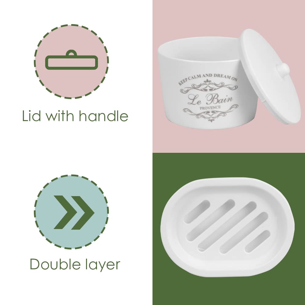 7-Piece Paris Bathroom Set (White) by Home Basics - Plastic Bathroom Accessories Kit with Tumbler, Toothbrush Holder, Soap Dish, Lotion Dispenser, Cotton Ball Holder, Toilet Brush Holder & Wastebasket - Perfect for Modern Bathroom Decor & Organization