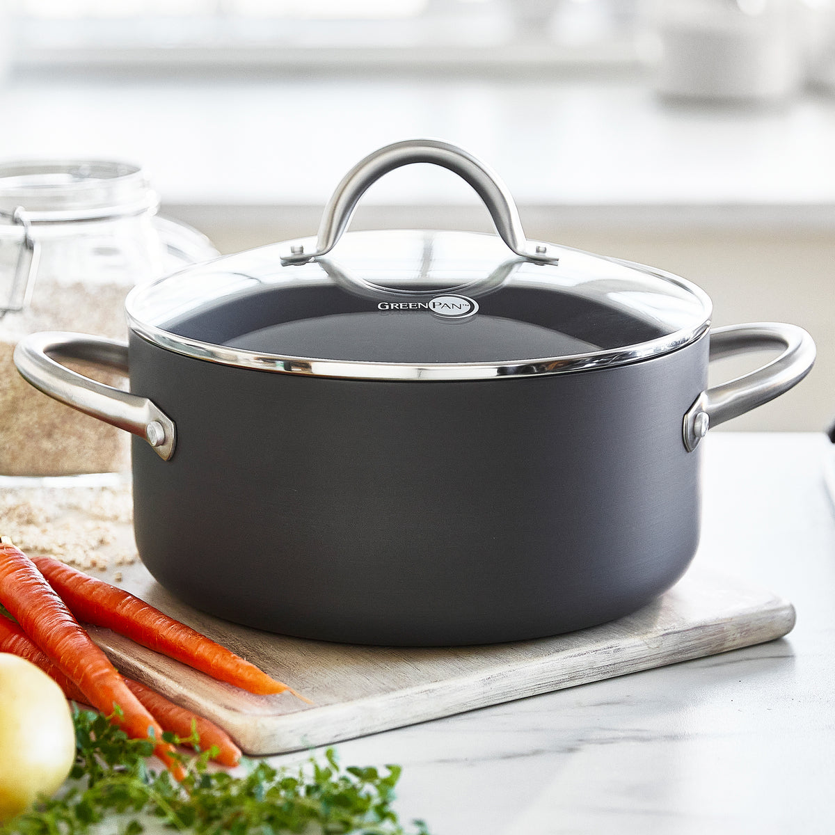 Premium Lima Ceramic Nonstick 5 Quart Stockpot with Glass Lid - Durable & Eco-Friendly Cookware for Soups, Stews, Pasta & Family Cooking