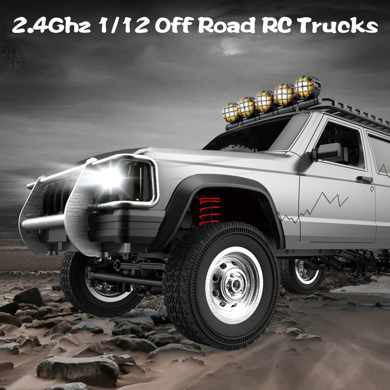 Goolsky 1:12 Scale RC Rock Crawler - 4WD Off-Road Remote Control Truck with 2.4GHz All-Terrain Climbing & LED Lights - Includes 2 Batteries for Kids & Adults (Blue) - Perfect for Outdoor Adventures, Backyard Play & RC Racing