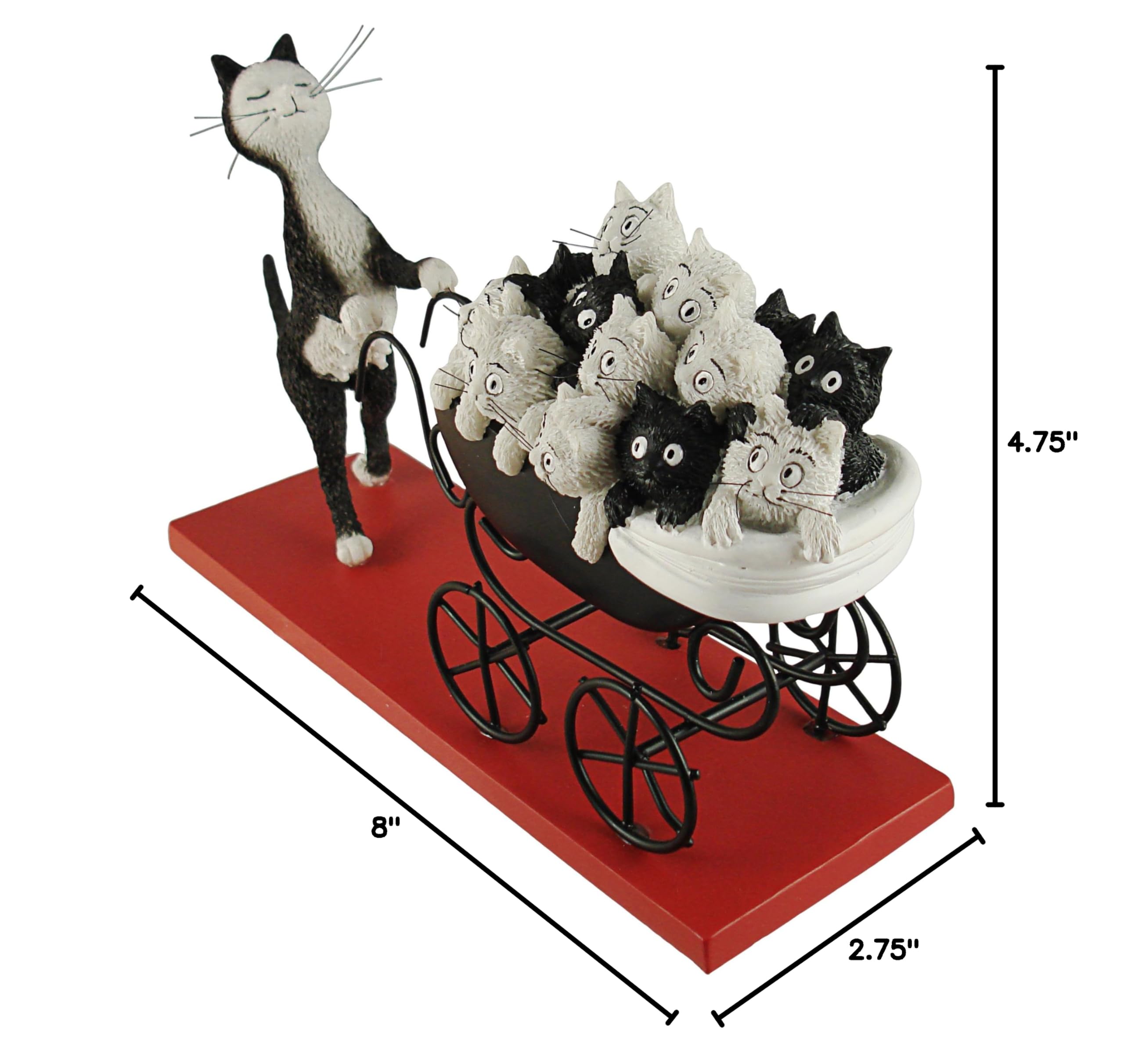 Parastone Momma Cat Pushing Baby Carriage with Kittens - Le Landeau by Dubout DUB25 | Whimsical Cat Figurine for Home Decor & Gift Idea