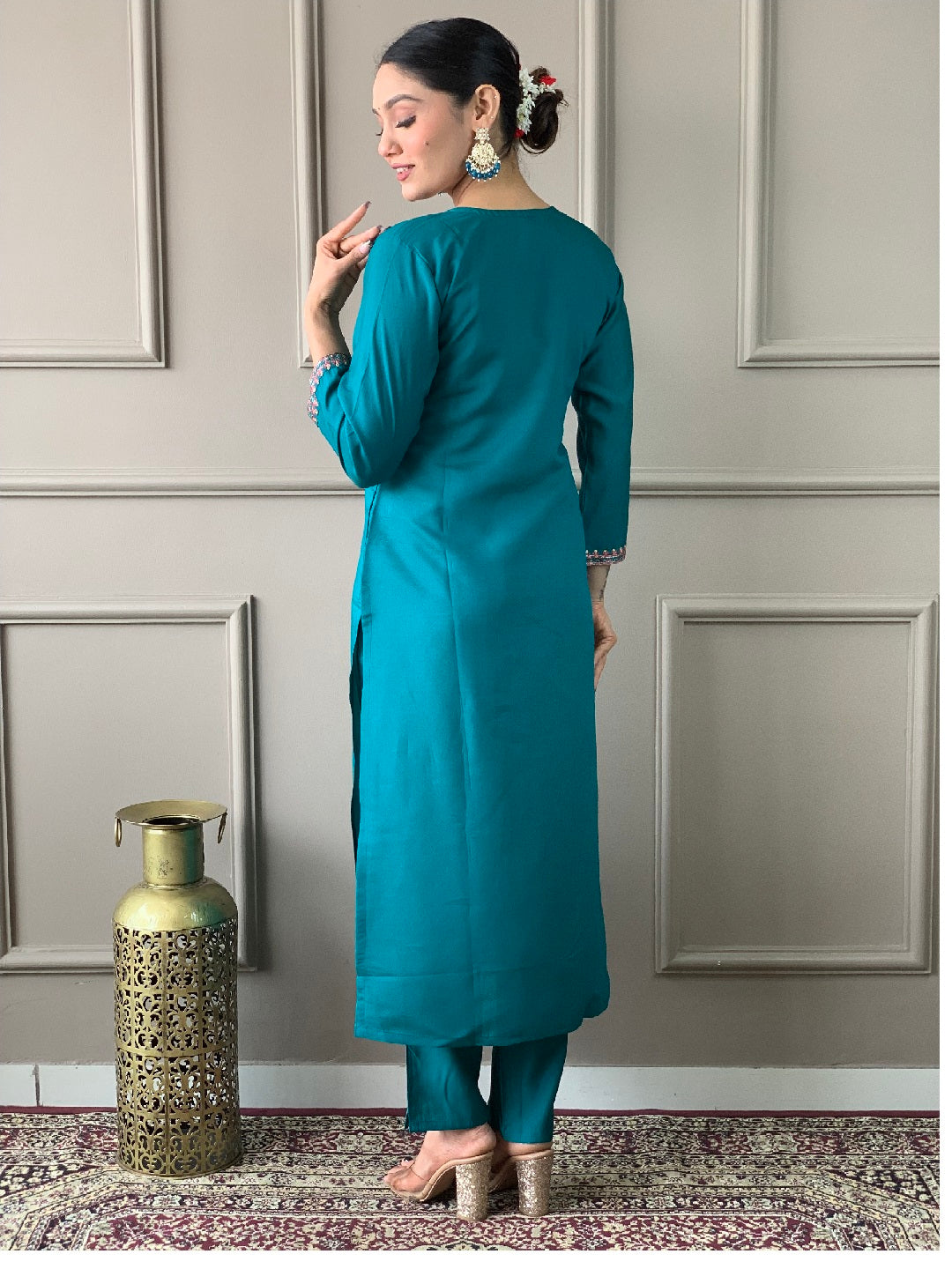 Elegant Blue Embroidered Pant Suit for Women - Ready to Wear Formal Outfit for Weddings, Parties & Office Wear