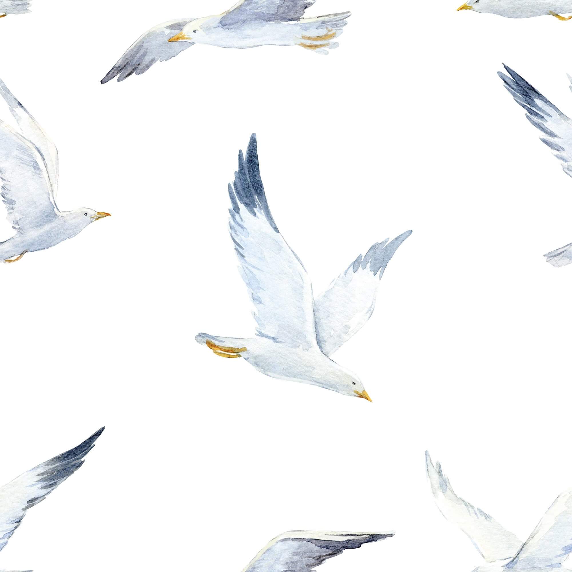 Blue and White Nautical Bird Peel and Stick Removable Wallpaper - Self-Adhesive Decorative Wall Covering for Bedroom, Bathroom, Nursery, or Office Decor