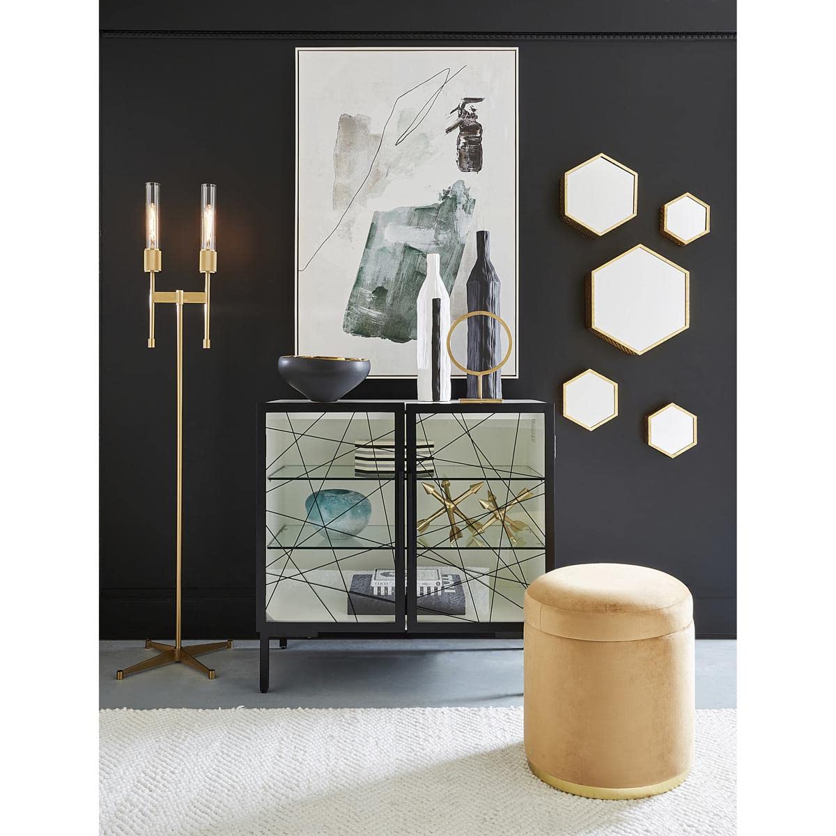 Elk Home Hexagonal Mirrors Set of 5 - Soft Gold Wall Decor for Living Room, Bedroom & Bathroom | Modern Geometric Mirror Tiles for Home Decor