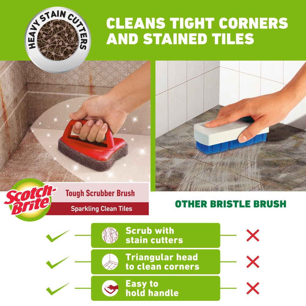 Scotch-Brite Heavy Duty Bathroom Scrubber Brush - Multi-Color Cleaning Brush for Tiles, Sinks & Showers - Pack of 1 - Ideal for Deep Cleaning Bathrooms, Kitchens & Tough Stains