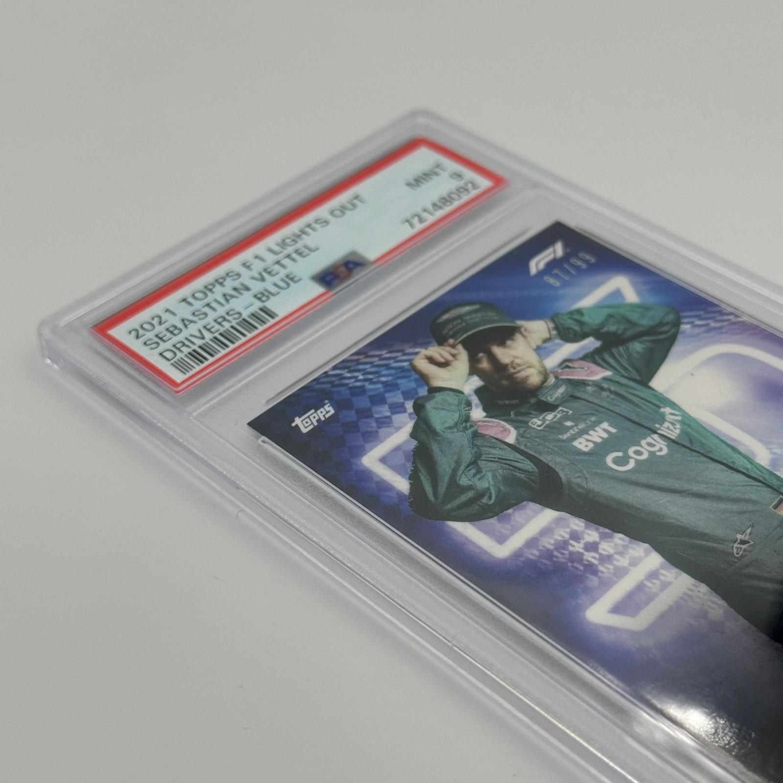 PSA 9 Graded 87/99 Sebastian Vettel Blue Parallel Racing Driver Card - Perfect for F1 Memorabilia Collectors and Sports Card Enthusiasts