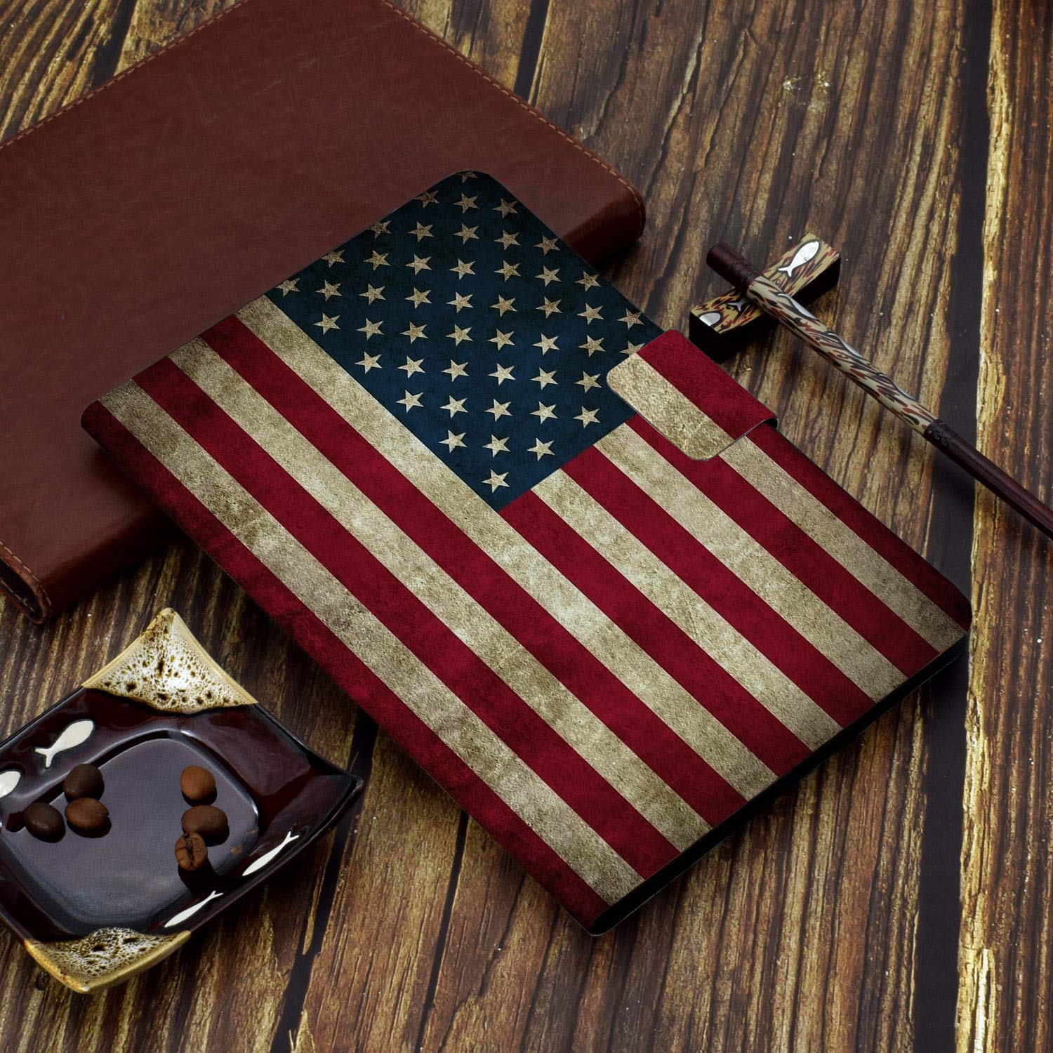 Premium PU Leather iPad 9.7 Case (2018/2017, 6th/5th Gen) - Slim Magnetic Folio Cover with Auto Sleep/Wake & Shock Protection | American Flag Design | Perfect for Work, Travel & Home Use