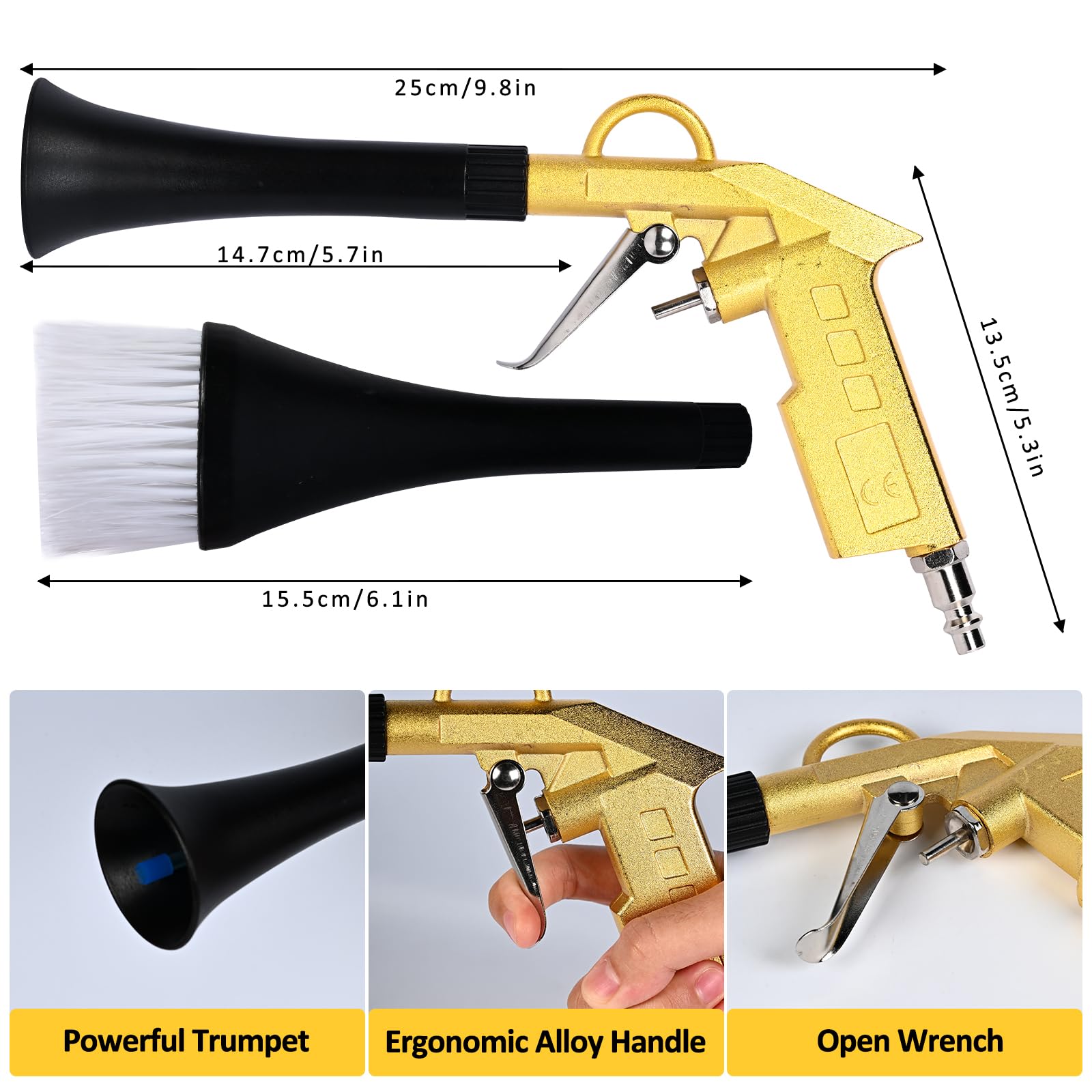 Premium Car Cleaning Gun - High Pressure Air Duster Blower with Detailing Kit & Interior Cleaner | Pneumatic Auto Detailing Tool for Car Wash, Engine Bay, Interior Cleaning & Keyboard Dusting (Gold)