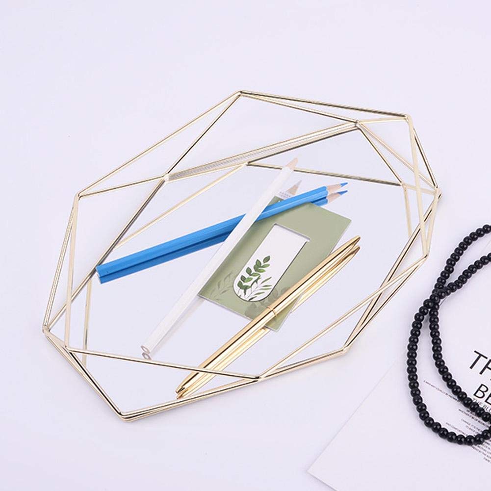 Yosoo Hexagonal Gold Mirror Tray - Elegant Jewelry & Cosmetic Organizer for Bathroom Vanity, Dressing Table & Bedroom Decor - Perfect for Rings, Earrings & Makeup Storage (Gold)