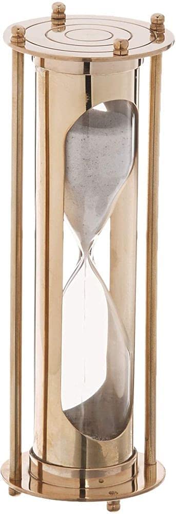 Antique Brass 7-Inch Hourglass Sand Timer - 5 Minute Decorative Desk Clock for Home Office Decor, Meditation & Board Games