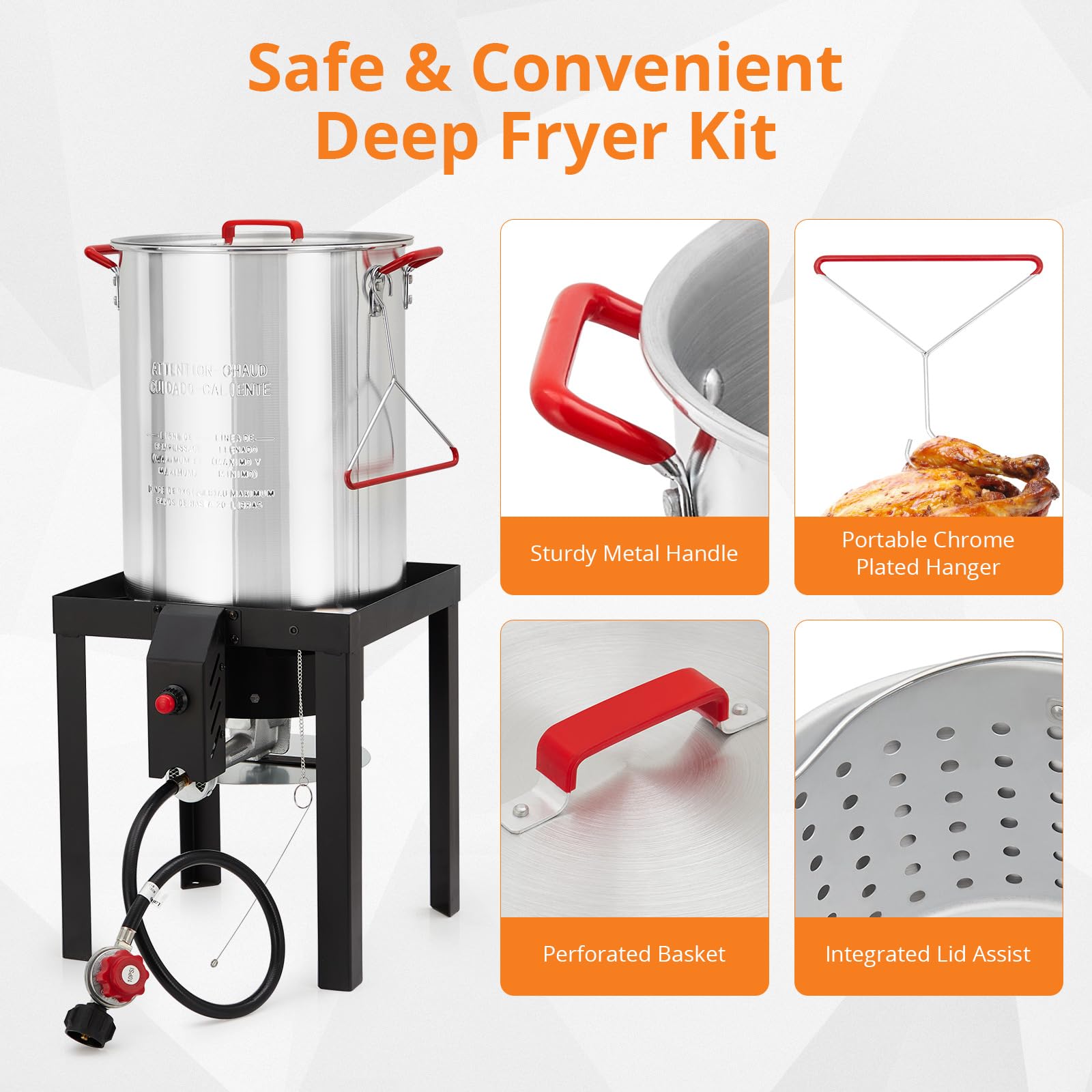 30 Qt Turkey Deep Fryer & 10 Qt Fish Fryer Kit - 38000 BTU Outdoor Propane Stove with Thermometer, Injector & Turkey Rack - Perfect for Thanksgiving, Seafood Boils, and Outdoor Cooking