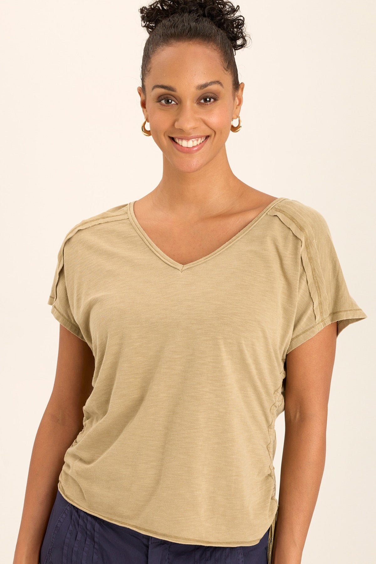 Diggory Cinched Cord V-Neck Jersey Tee for Women - Soft Stretchy Casual T-Shirt - Perfect for Everyday Wear, Layering & Outfits