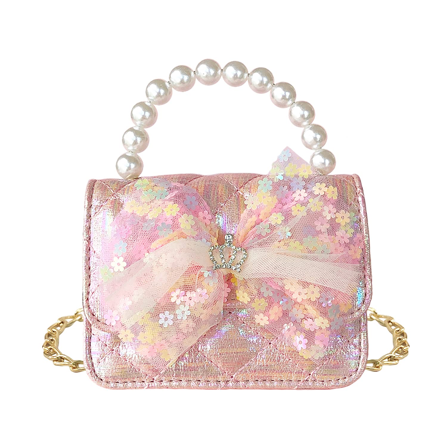 EleMirsa Kids Princess Pretend Play Handbag - Light Pink Toddler Purse for Little Girls | Dress Up & Role Play Accessories