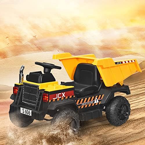 **HONEY JOY 12V Kids Ride On Dump Truck - Electric Battery-Powered Construction Toy with Remote Control, Dump Bed & Shovel, Music & LED Lights - Slow Start Safety Feature - Perfect Gift for Boys & Girls (Yellow) - Ideal for Indoor & Outdoor Play, Birthday & Holiday Gifts**
