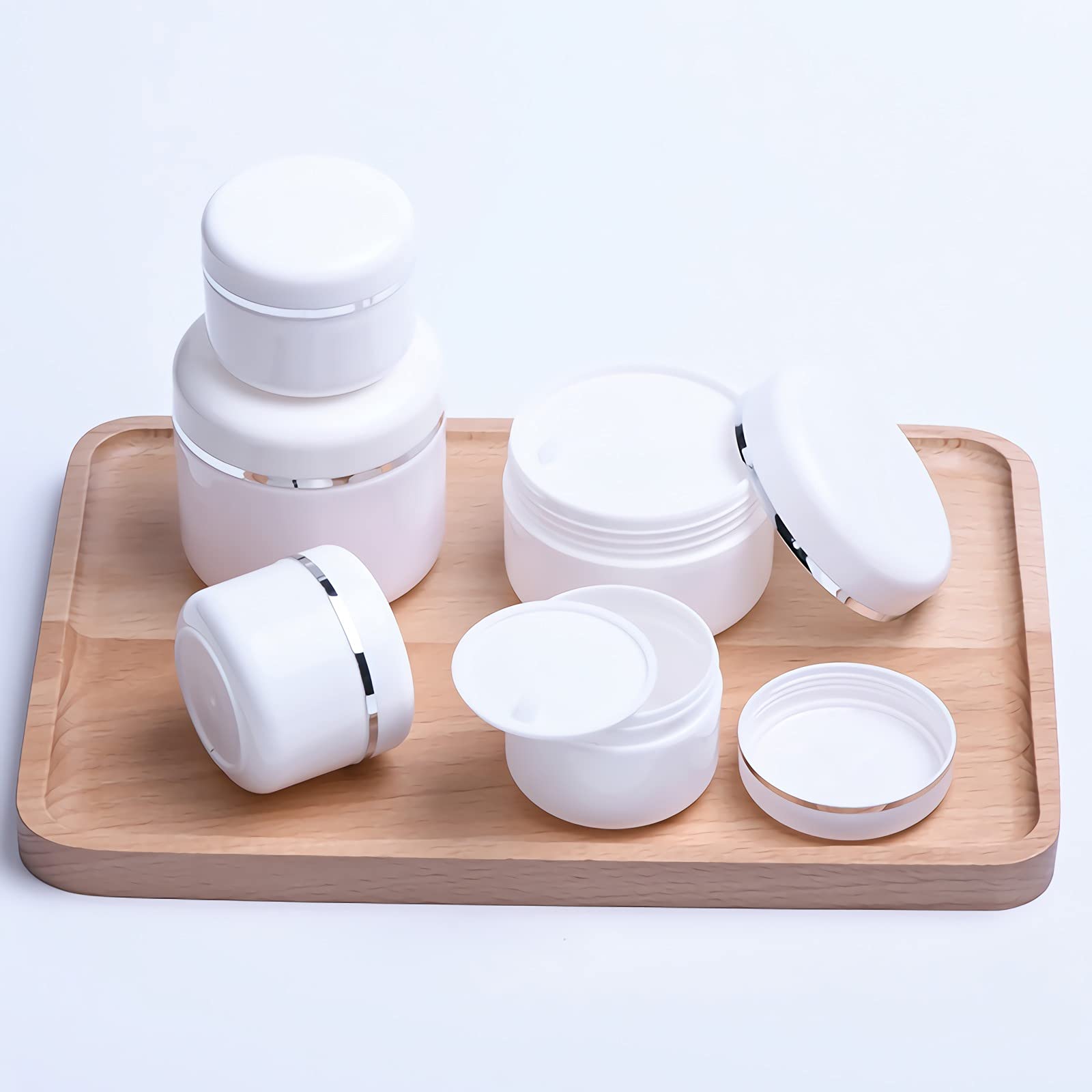 ZEOABSY 24-Pack 30ml Empty Smooth White Plastic Cosmetic Jars with Silver Edge - Travel-Friendly Face Cream Containers with Spatula for Lip Balm, Lotion, Homemade Cream & Gel Storage | Perfect for DIY Skincare, Salon Use & On-the-Go Beauty Essentials