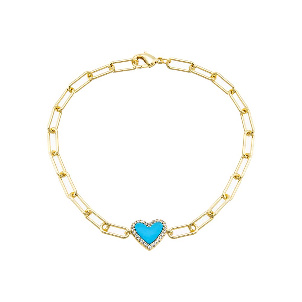 Pave Colored Stone Heart Paperclip Bracelet - Elegant Jewelry for Women, Perfect for Valentine's Day Gifts, Anniversaries & Special Occasions