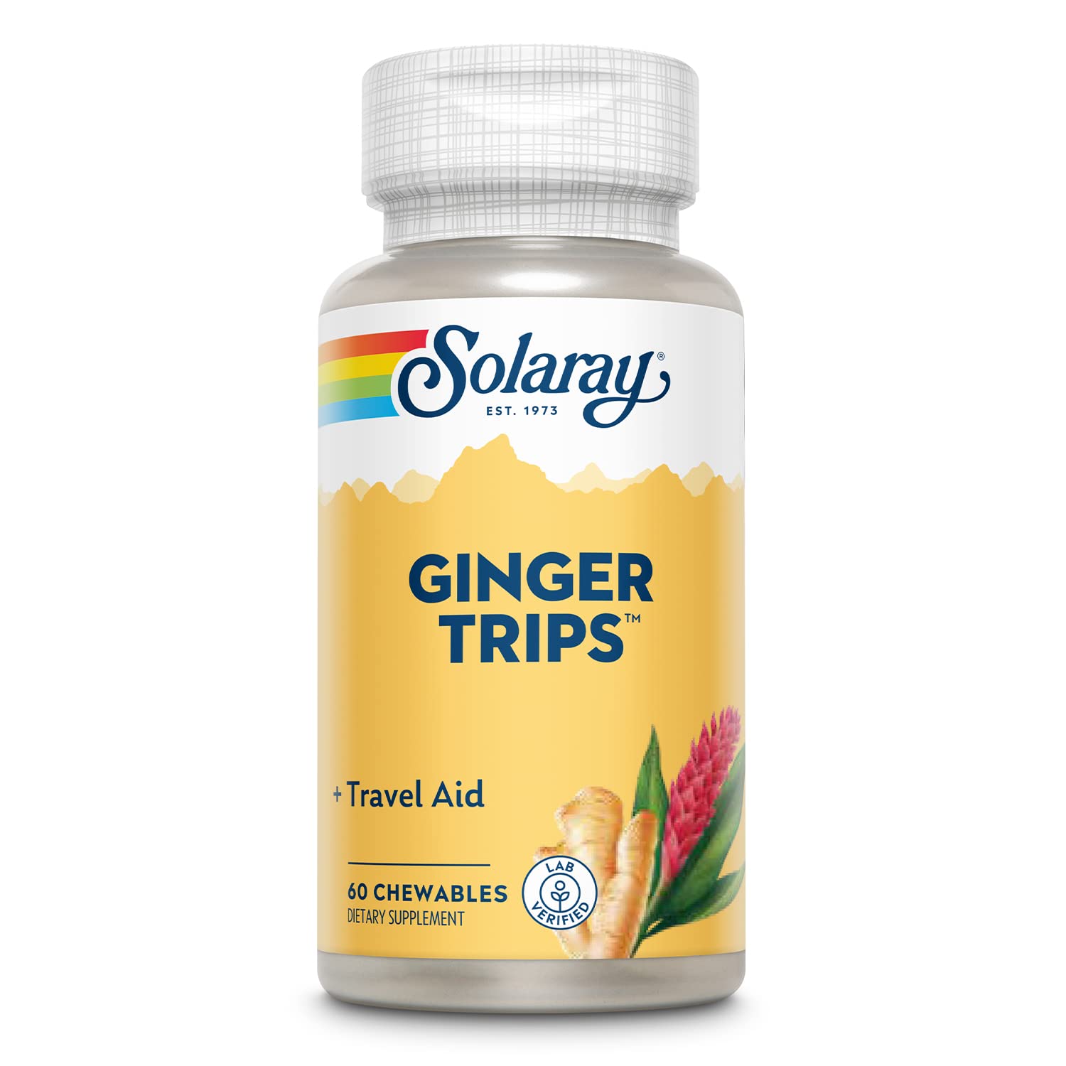 Solaray Ginger Trips Travel Aid Chewables - Natural Ginger Root Extract for Digestive Support with Honey, Stevia & Molasses - 60 Count | Perfect for Motion Sickness, Nausea Relief & Travel Wellness