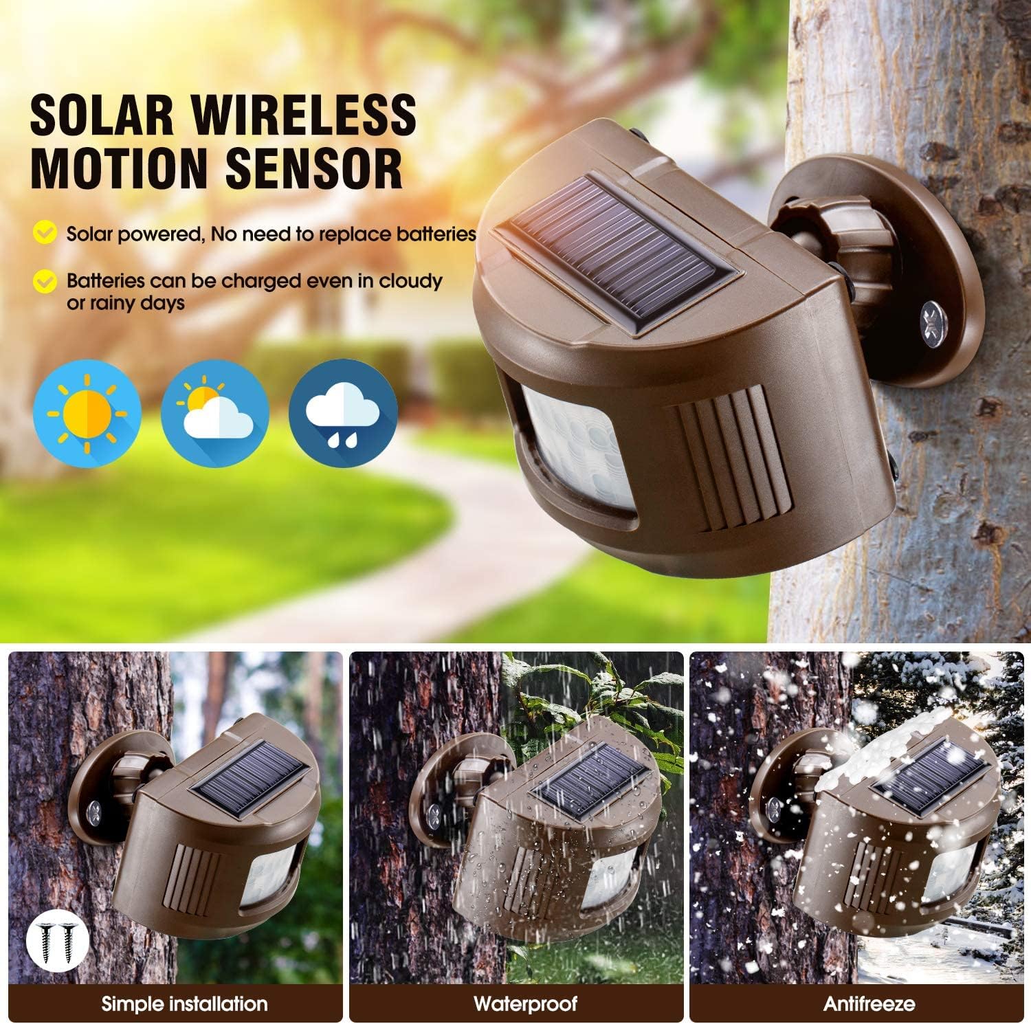 Solar Driveway Alarm Wireless Sensor System - Weatherproof Outdoor Motion Detector for Home Security | Driveway Alert for Cars, Bikes & Intruders | Perfect for Houses, Garages & Backyards