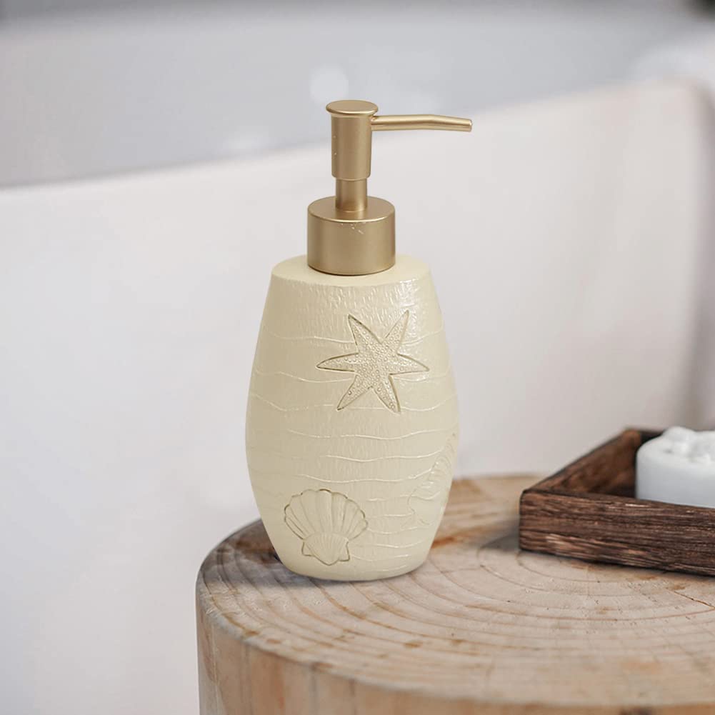 WAYUTO Stainless Steel Soap Dispenser Pump - Elegant Liquid Hand Soap Bottle for Kitchen, Bathroom & Laundry | Beach Inspired Bathroom Decor with Sanitizer Leaf Design | Perfect for Home, Office & RV Use