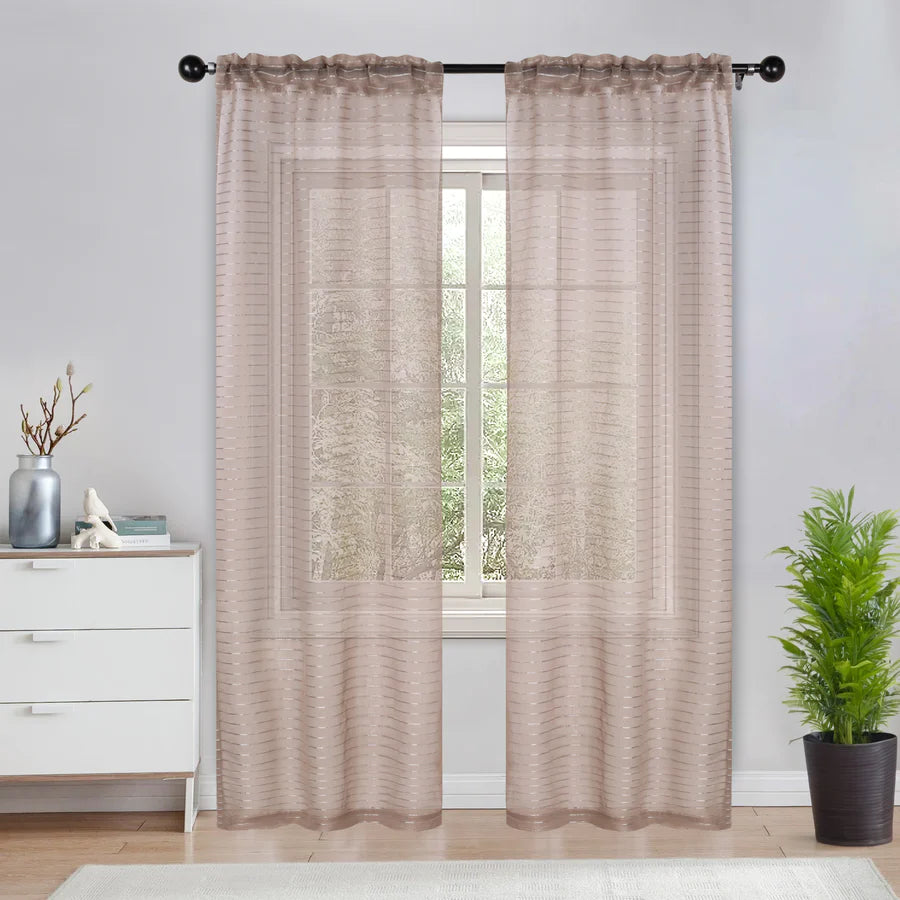 Jackson Striped Sheer Window Curtain Panels - Set of 2 Panels, Light Filtering Sheer Curtains for Living Room, Bedroom, Kitchen - 84 Inches Long, Soft & Airy Textured Fabric