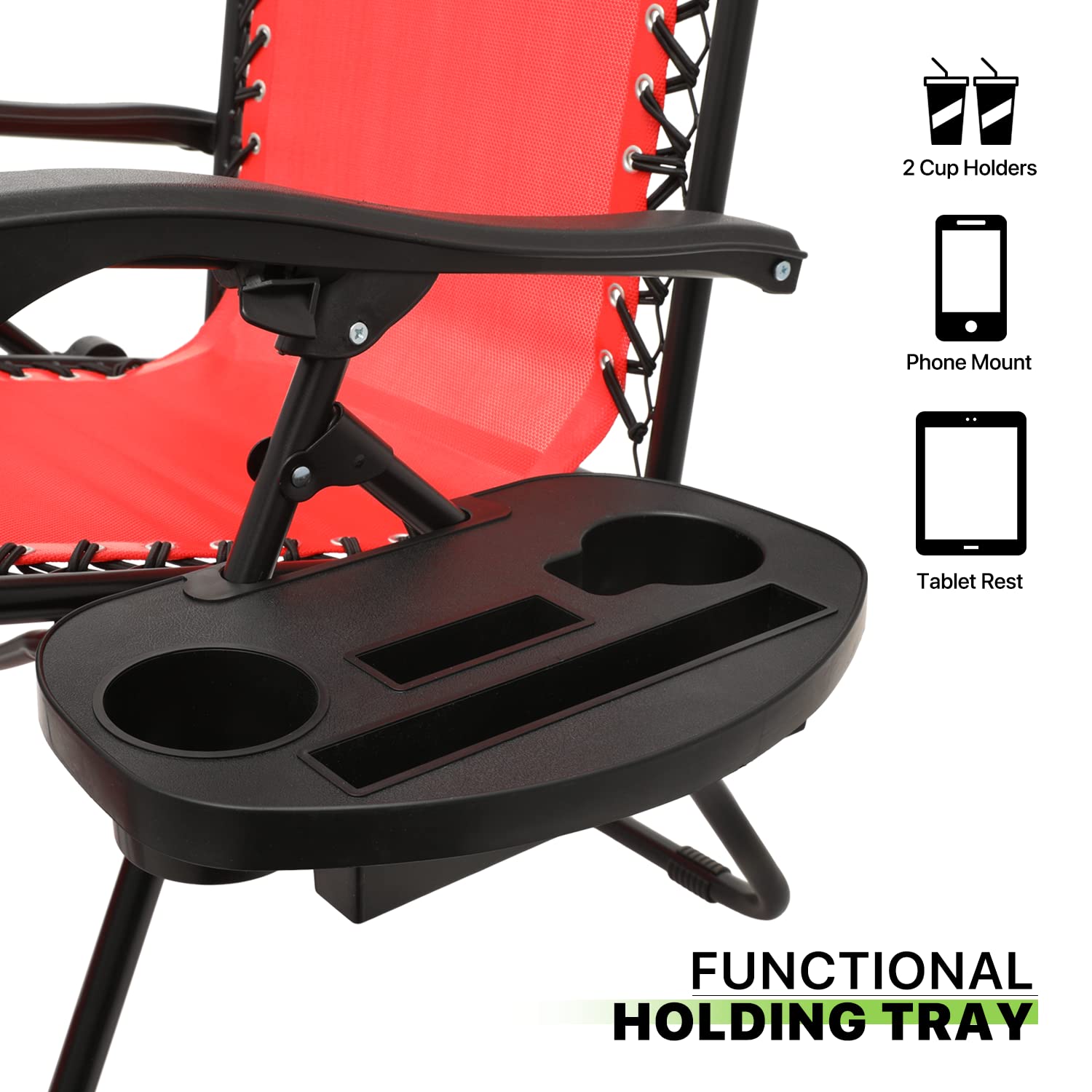 Magshion Zero Gravity Lounge Chairs Set of 2 - Adjustable Outdoor Patio Recliners with Side Tray & Pillow Headrest - Foldable Anti-Gravity Chairs for Lawn, Camping, Beach (Red) - Perfect for Relaxing in Backyard, Poolside or Vacation Getaways