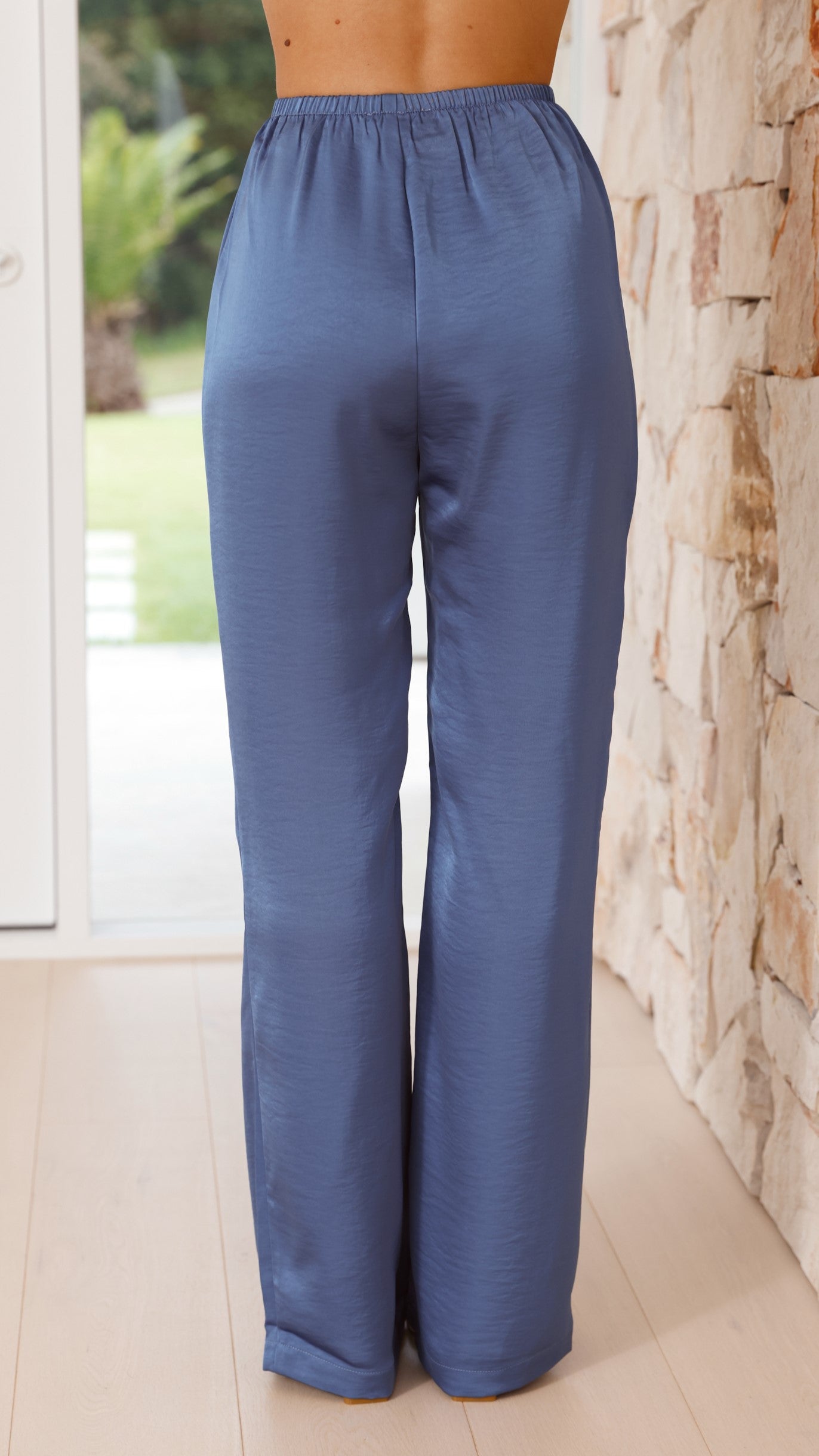 Imogen Button Pants for Women - Stylish Steel Blue High Waisted Trousers | Perfect for Office Wear, Casual Outfits & Date Nights