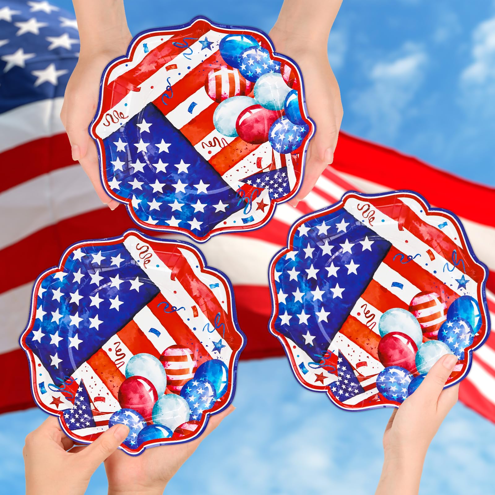 DYLIVeS 4th of July Patriotic Paper Plates - 9 Inch Disposable American Flag Star Plates for Memorial Day, Veterans Day & Independence Day Party Decorations - 80 Pack - Perfect for BBQs, Picnics & Patriotic Celebrations