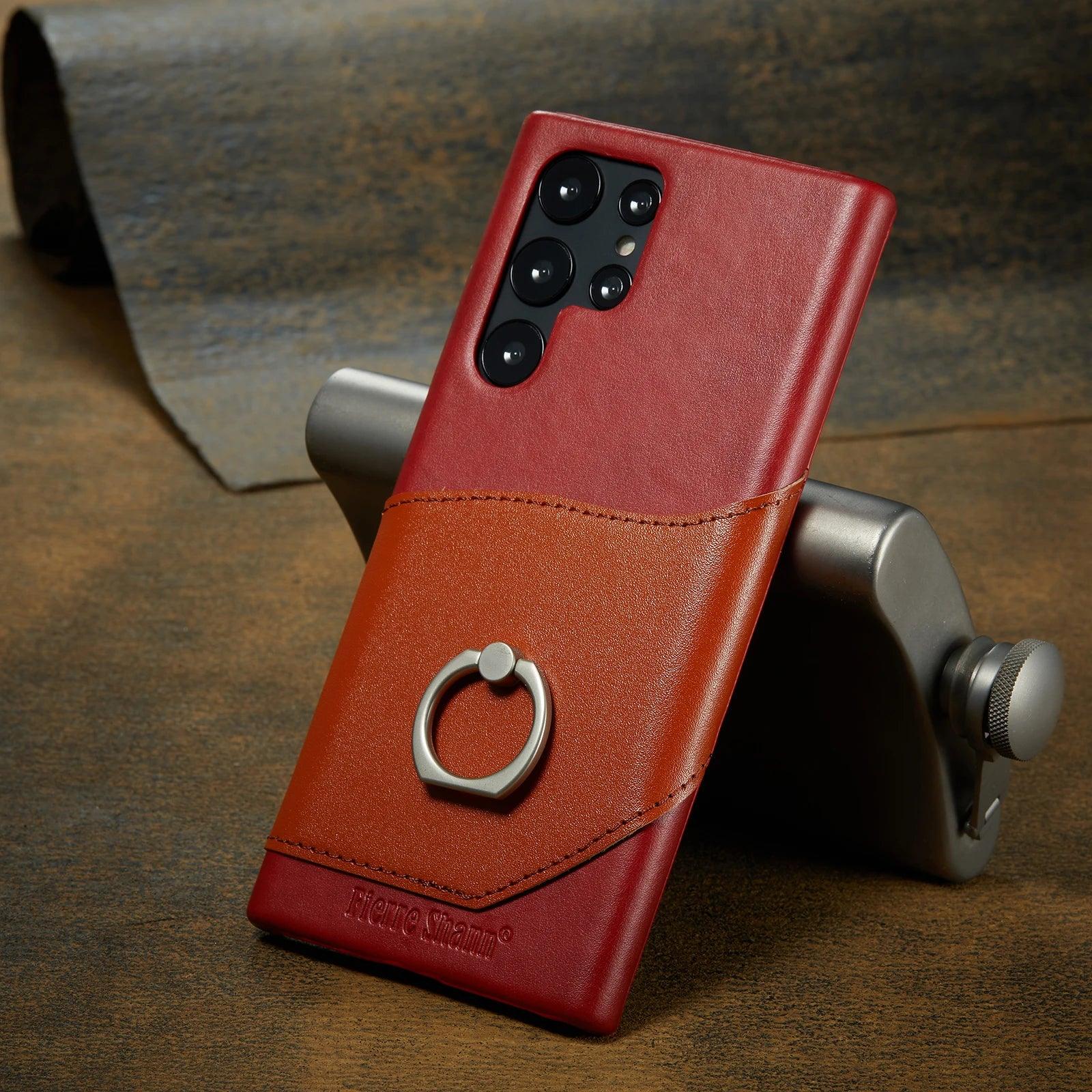 Samsung Galaxy S24 Genuine Leather Ring Case - Premium Protection with Stylish Ring Stand for Hands-Free Viewing & Convenient Carrying