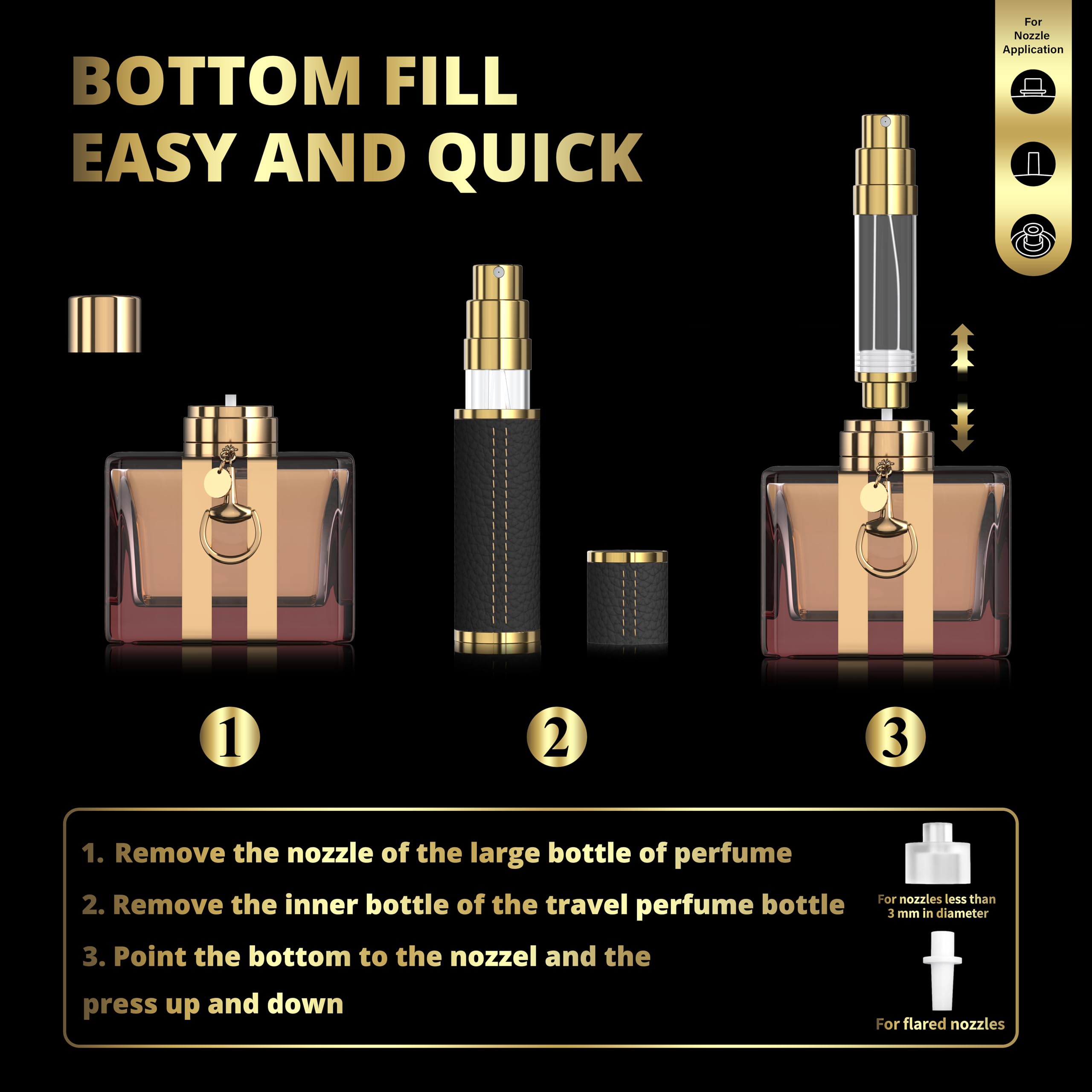 Refillable Travel Perfume Bottle - 5ml Portable Perfume Atomizer & Cologne Sprayer - Mini Empty Fragrance Spray Bottle for Women & Men (Black) - Perfect for Airplane Travel, Gym, Purse & On-the-Go Use